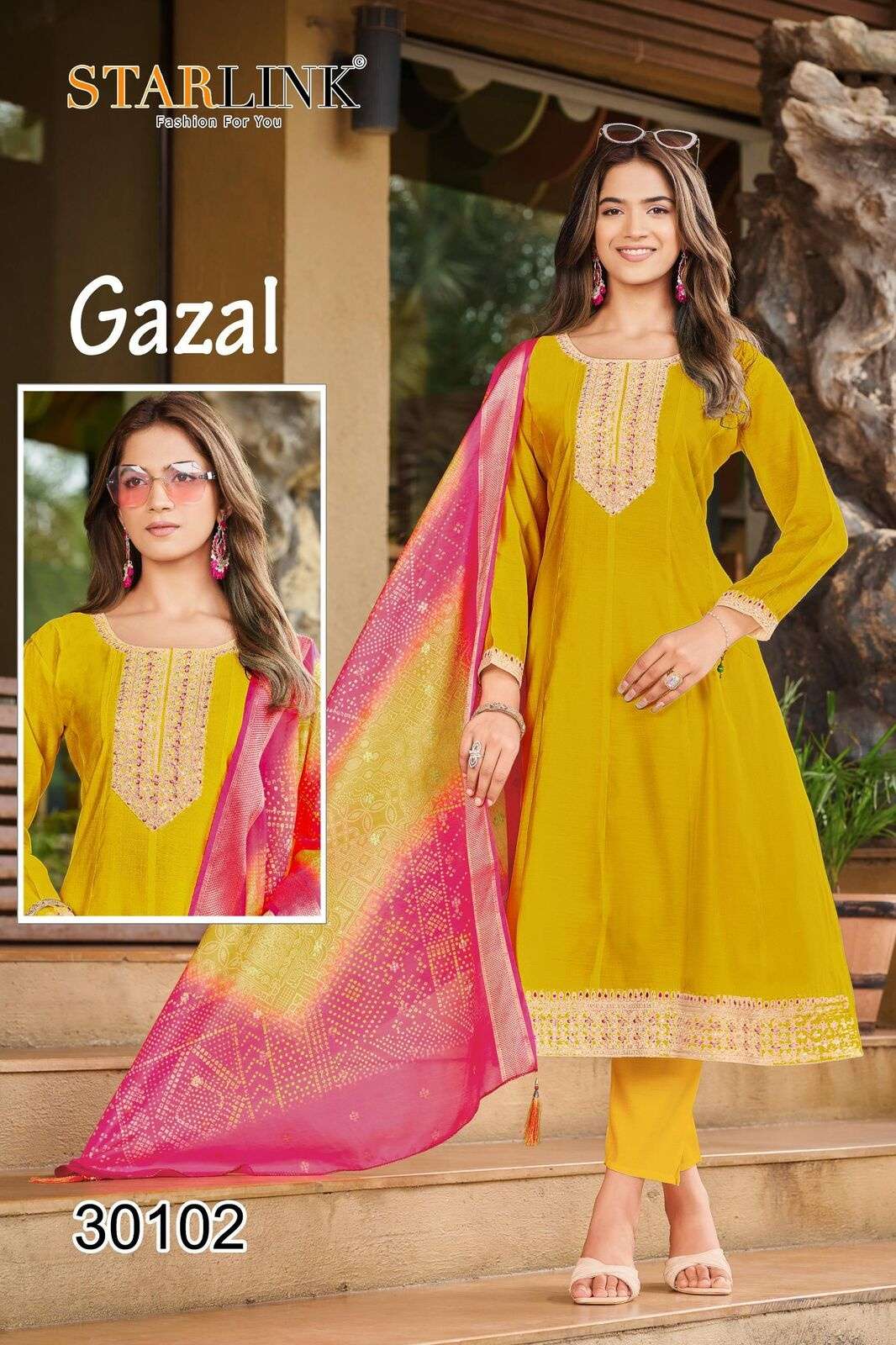 GAZAL BY STARLINK IN ROMAN SILK WITH FLAIR WITH FANCY EMBROIDERY WORK AND INNER