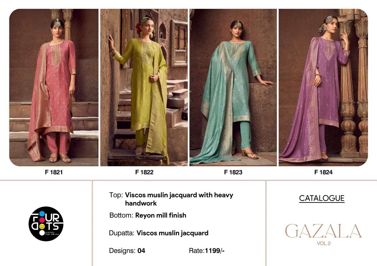GAZALA VOL-2 BY FOURDOTS IN VISCOS MUSLIN JACQUARDS WITH HEAVY HAND WORK 