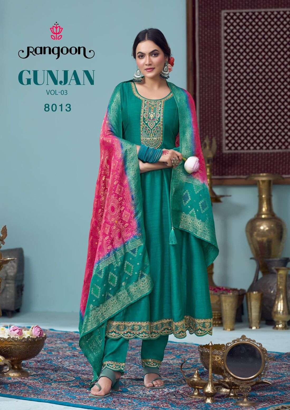 GUNJAN VOL-3 BY RANGOON IN SILK WITH FANCY EMBROIDERY WORK FULL INNER ANARKALI STYLE 