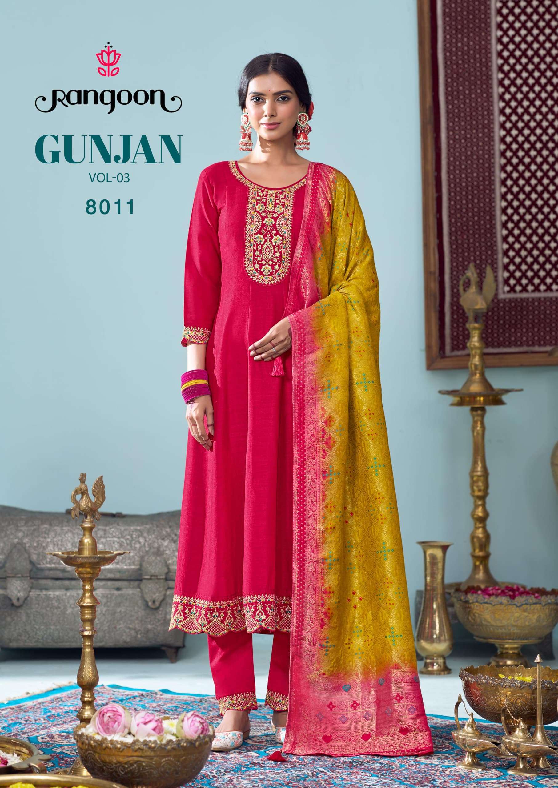 GUNJAN VOL-3 BY RANGOON IN SILK WITH FANCY EMBROIDERY WORK FULL INNER ANARKALI STYLE 