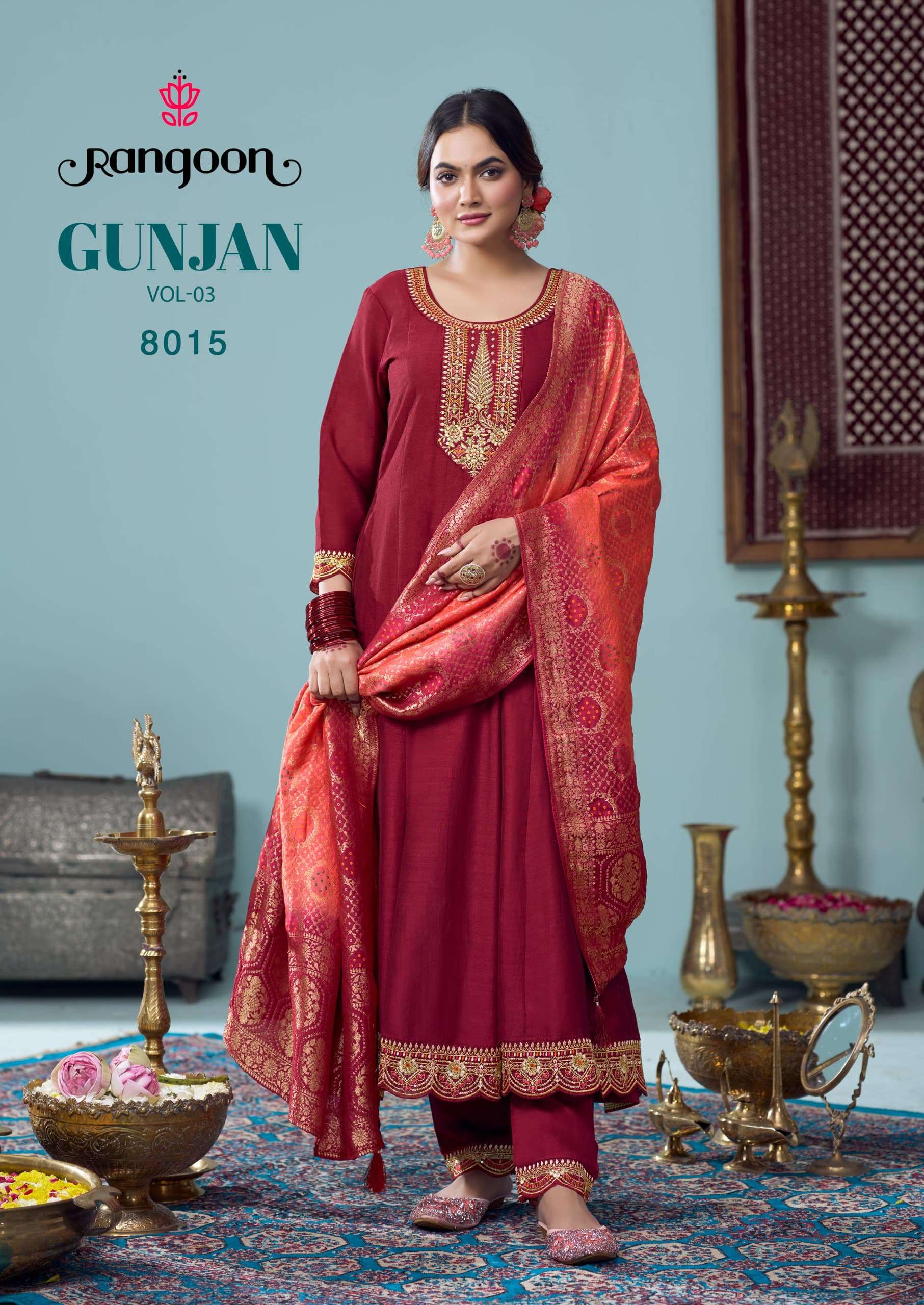 GUNJAN VOL-3 BY RANGOON IN SILK WITH FANCY EMBROIDERY WORK FULL INNER ANARKALI STYLE 