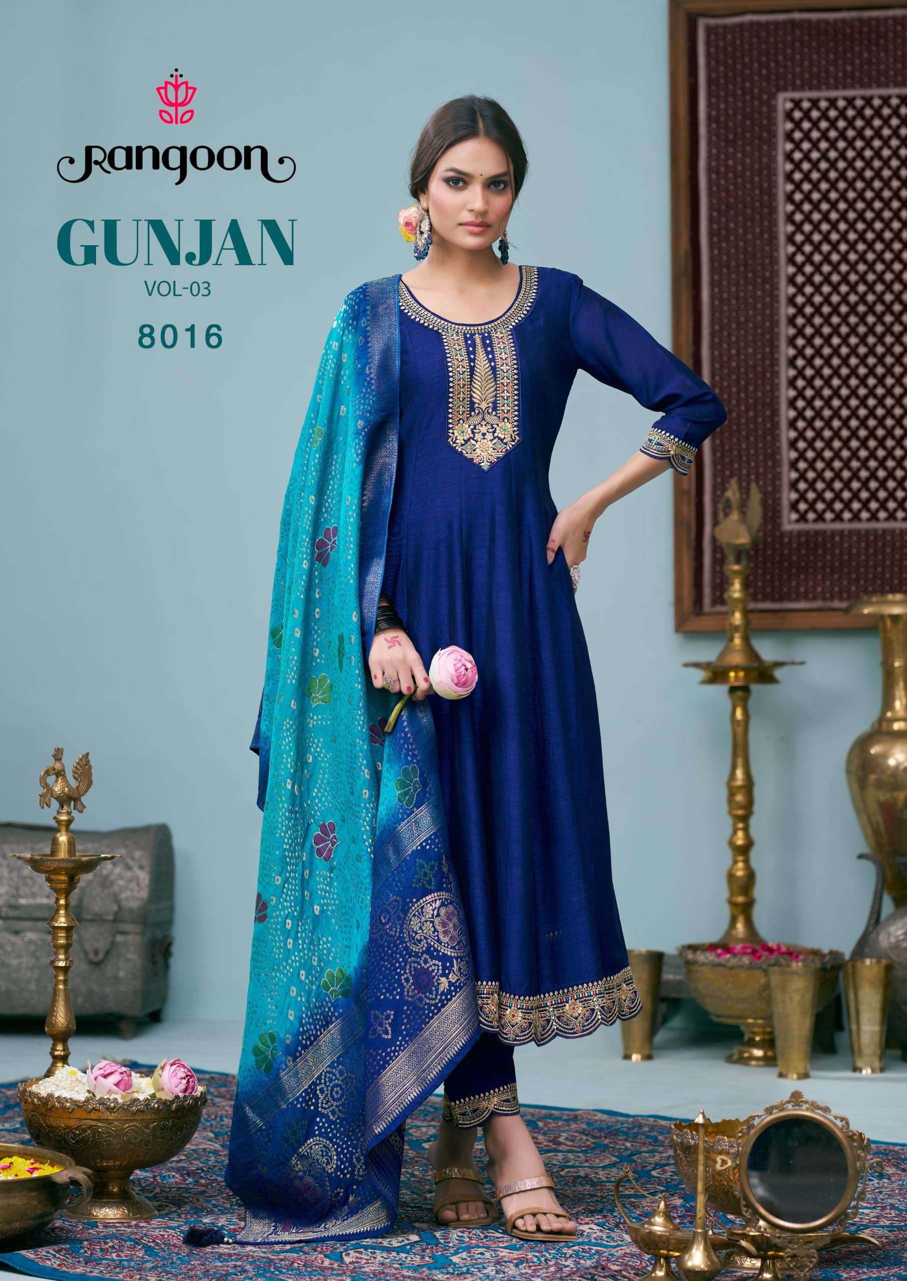 GUNJAN VOL-3 BY RANGOON IN SILK WITH FANCY EMBROIDERY WORK FULL INNER ANARKALI STYLE 
