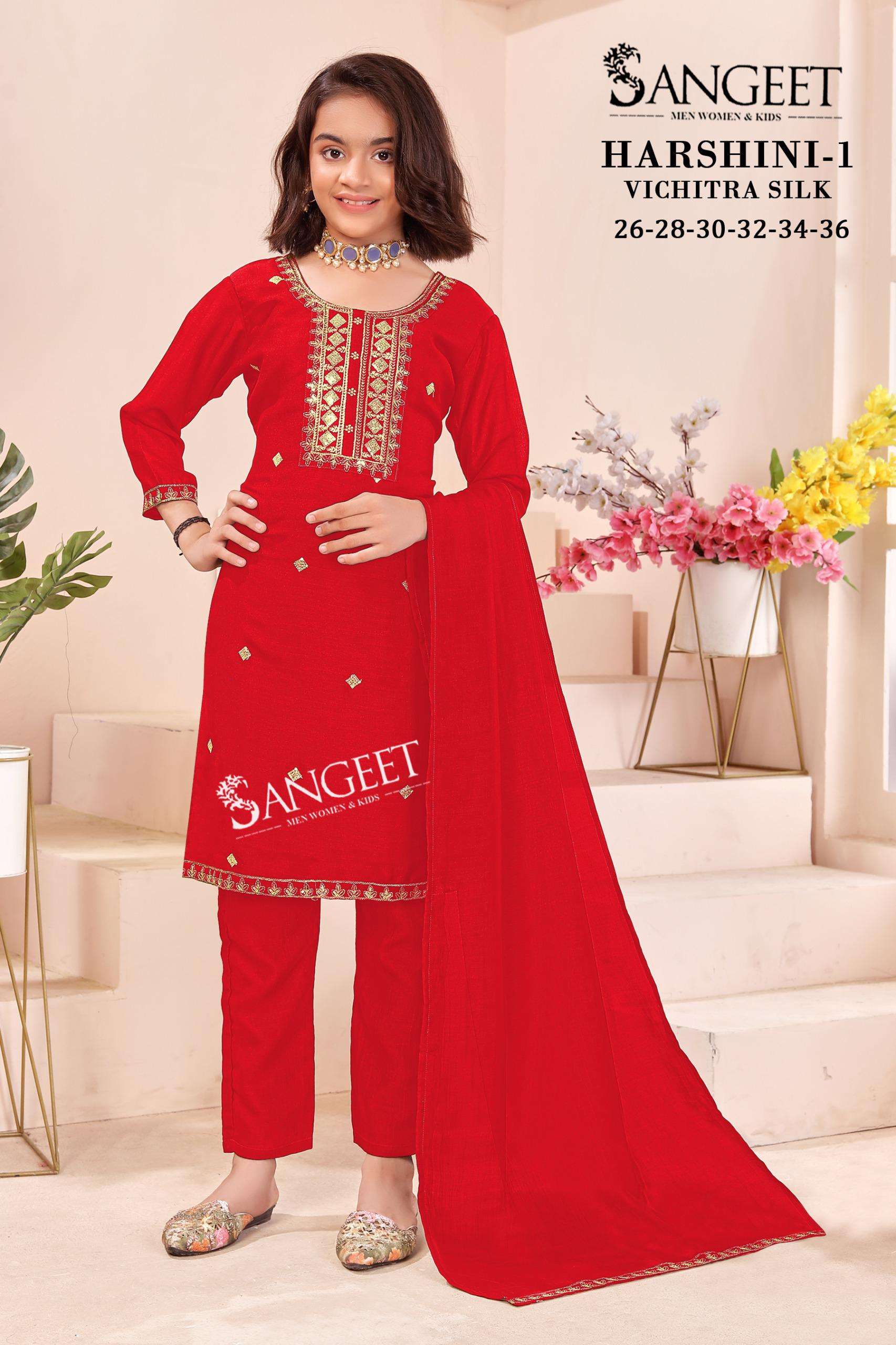 HARSHINI-1 BY SANGEET IN VICHITRA BLOOMING SILK WITH HEAVY EMBROIDERY NECK AND LACE 