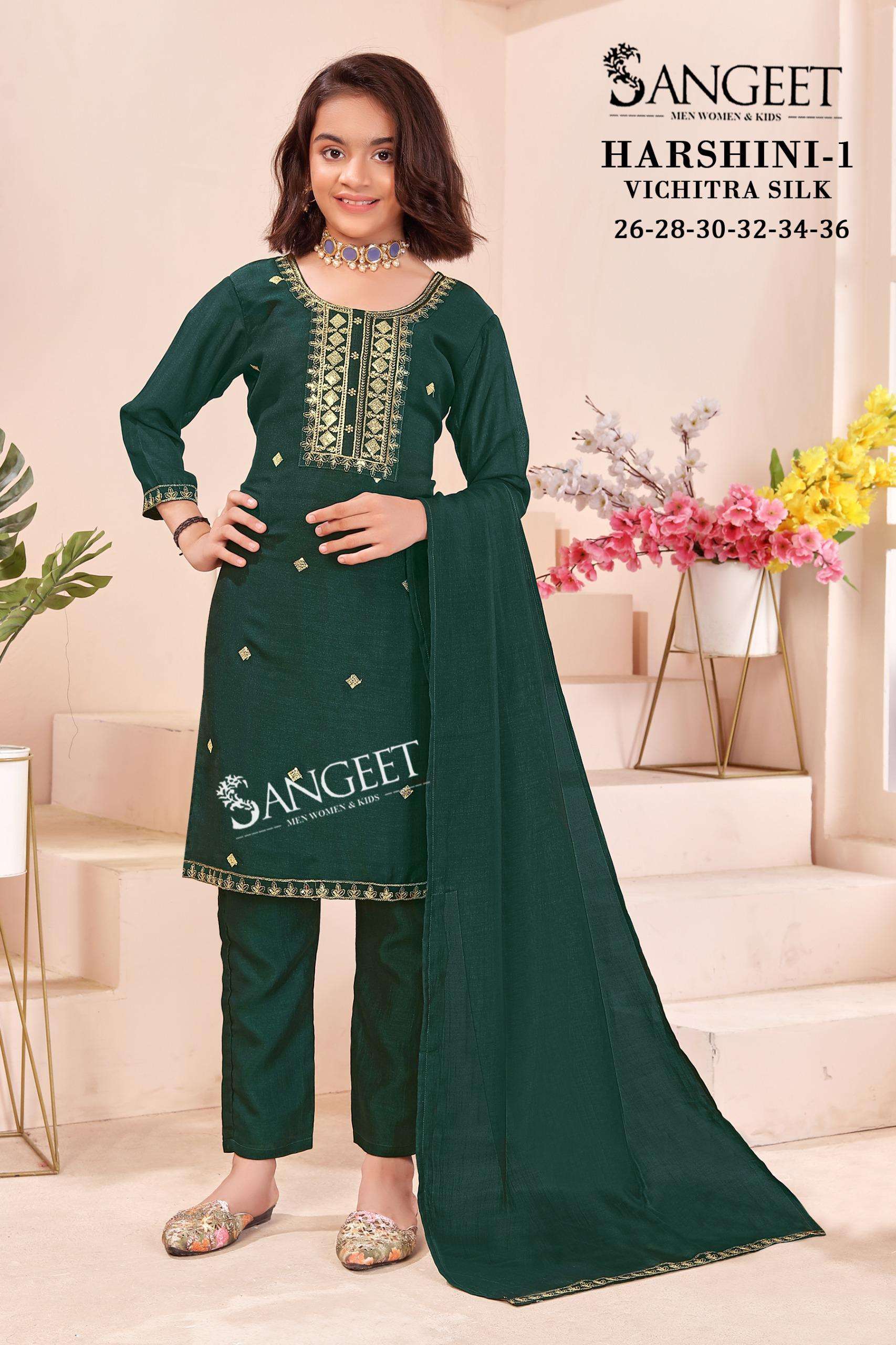 HARSHINI-1 BY SANGEET IN VICHITRA BLOOMING SILK WITH HEAVY EMBROIDERY NECK AND LACE 