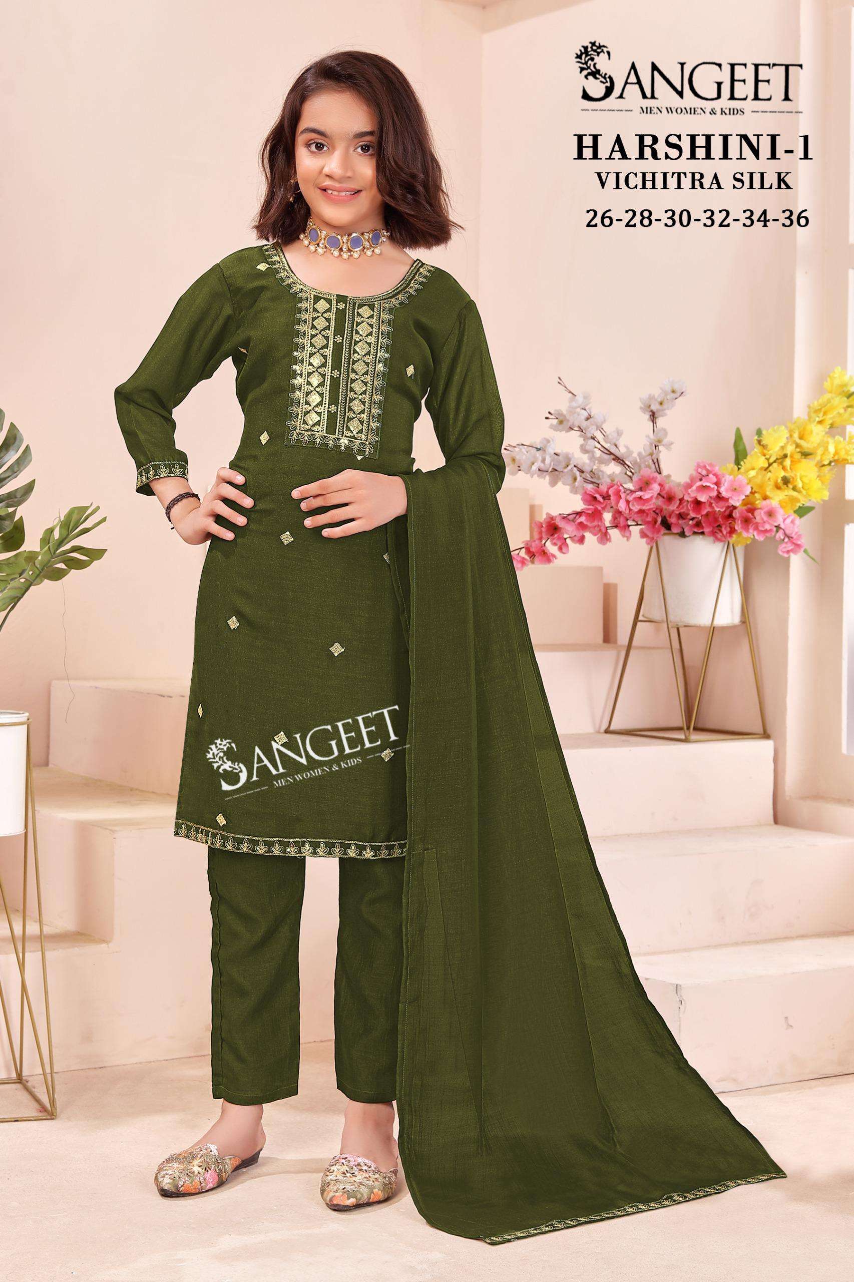 HARSHINI-1 BY SANGEET IN VICHITRA BLOOMING SILK WITH HEAVY EMBROIDERY NECK AND LACE 