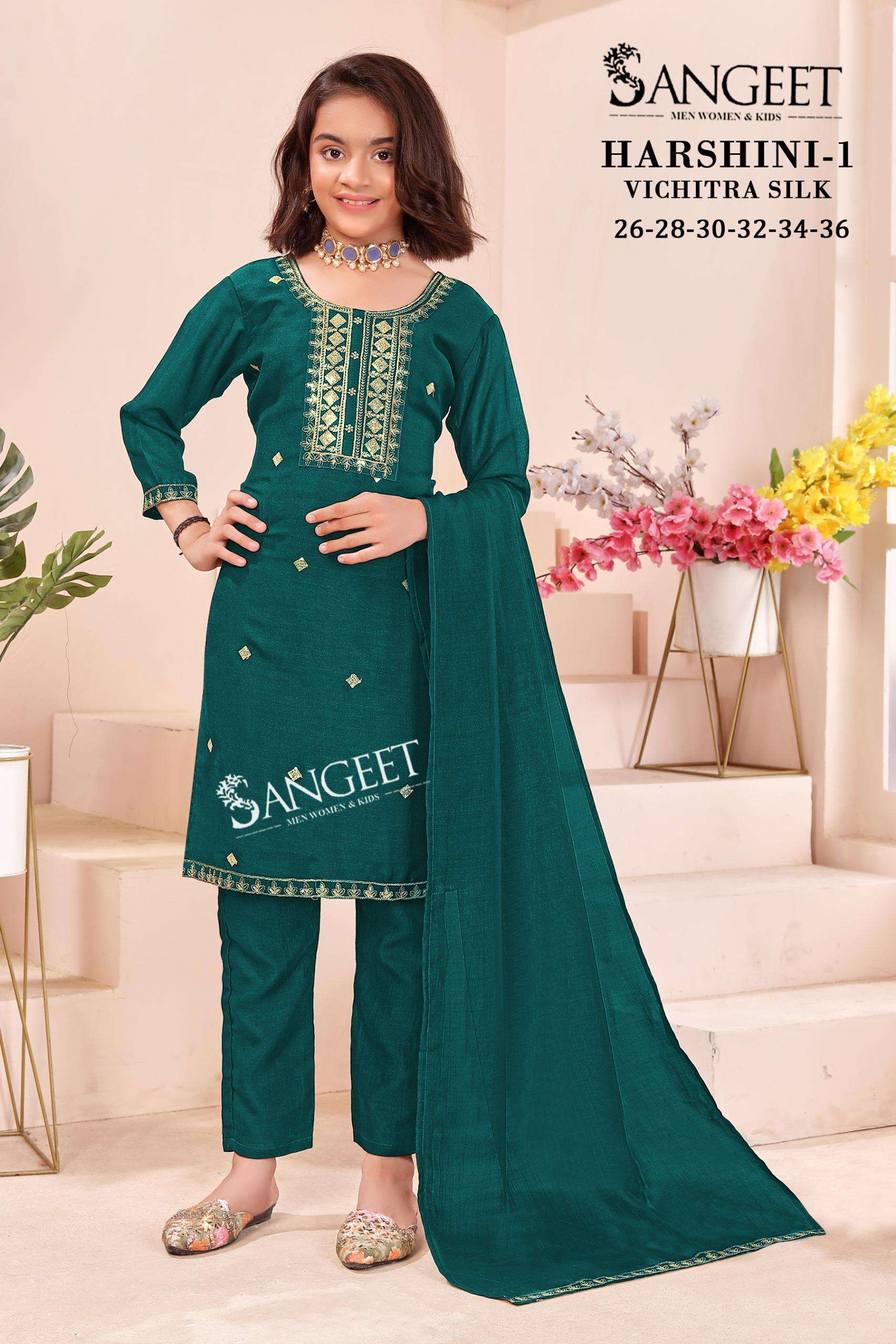 HARSHINI-1 BY SANGEET IN VICHITRA BLOOMING SILK WITH HEAVY EMBROIDERY NECK AND LACE 