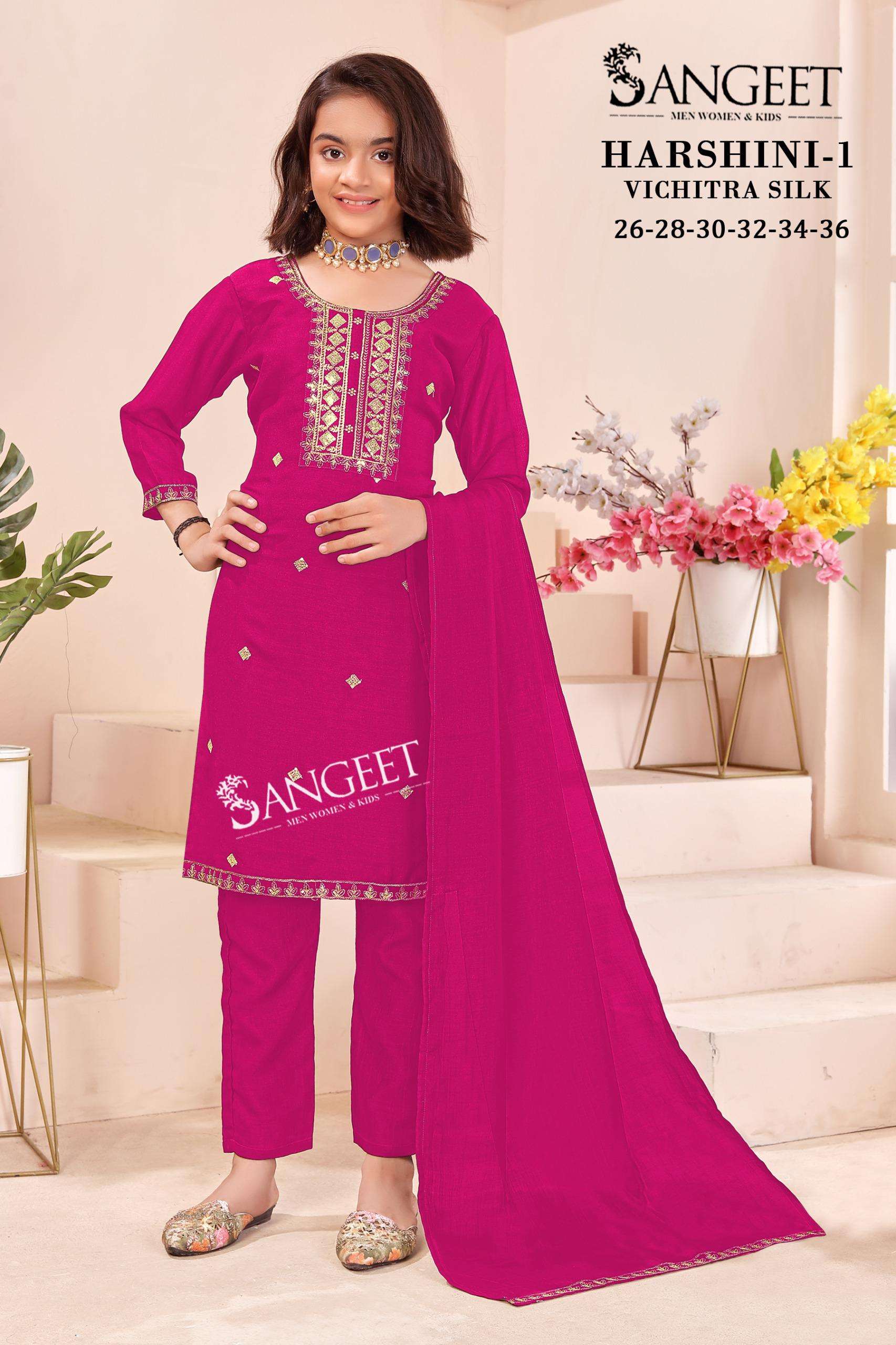HARSHINI-1 BY SANGEET IN VICHITRA BLOOMING SILK WITH HEAVY EMBROIDERY NECK AND LACE 