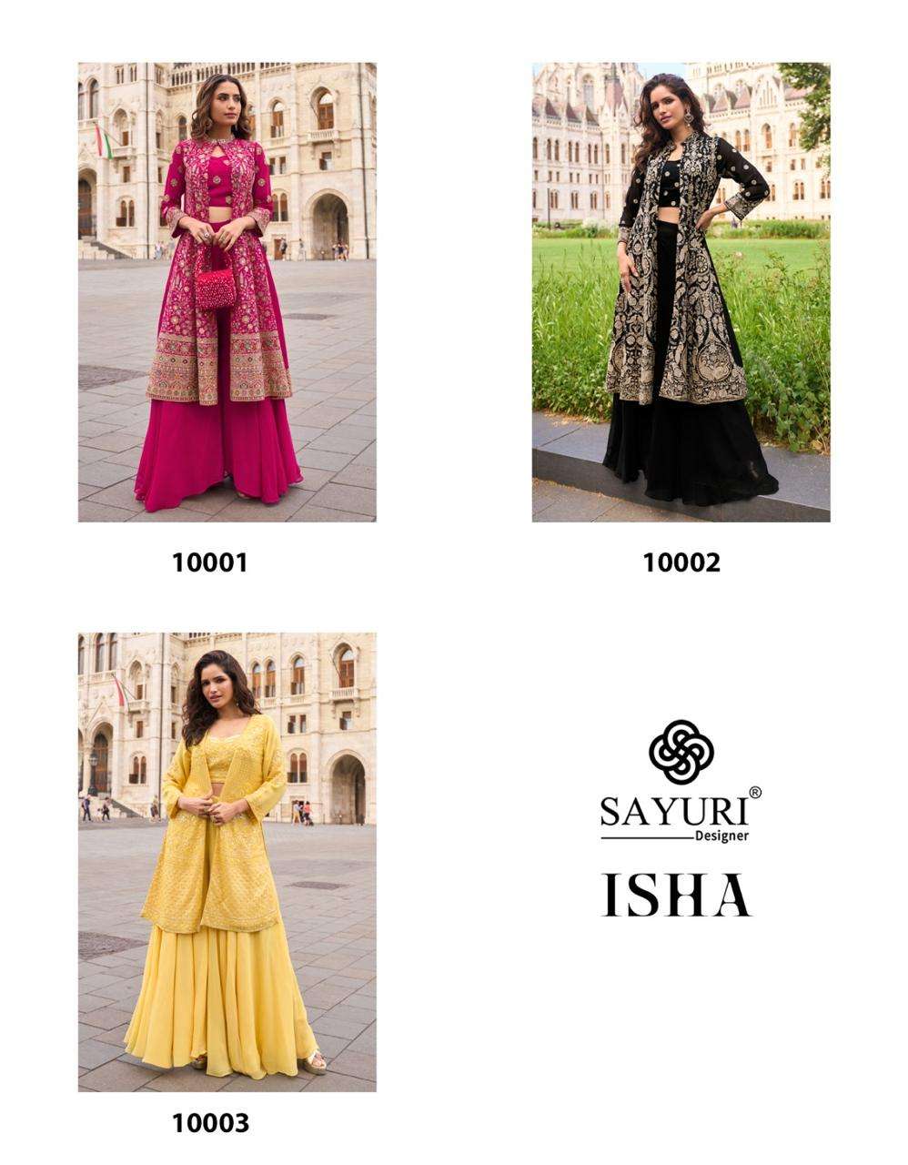 ISHA BY SAYURI DESIGNER IN REAL PREMIUM GEROGETTE WITH EMBROIDERED BLOUSE AND PLAZZO 