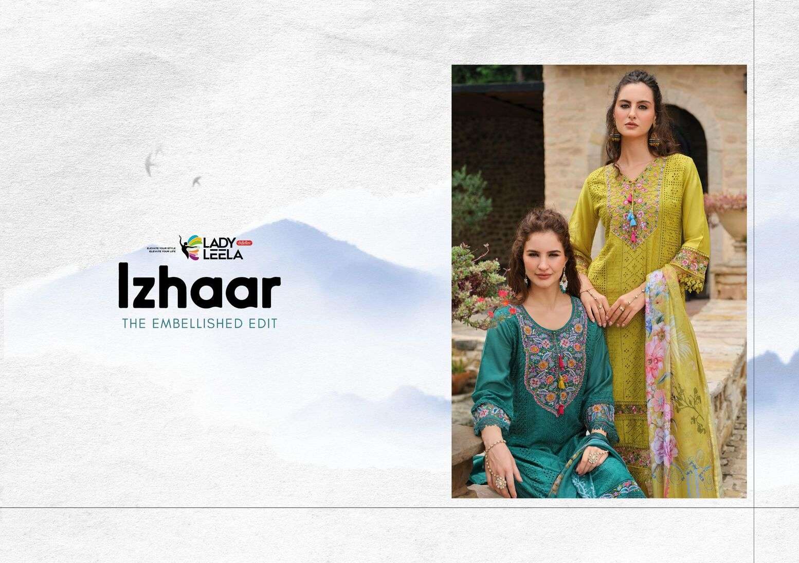 IZHAAR BY LADY LEELA IN PURE MUSLIN FABRIC LUXURY FESTIVE COLLECTION WITH EMBROIDERY 