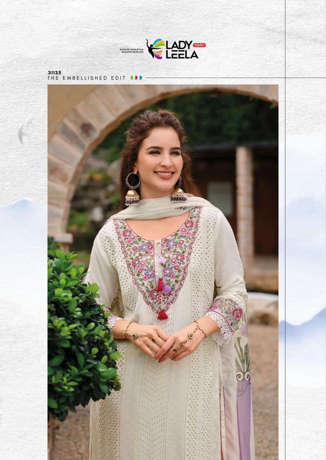IZHAAR BY LADY LEELA IN PURE MUSLIN FABRIC LUXURY FESTIVE COLLECTION WITH EMBROIDERY 