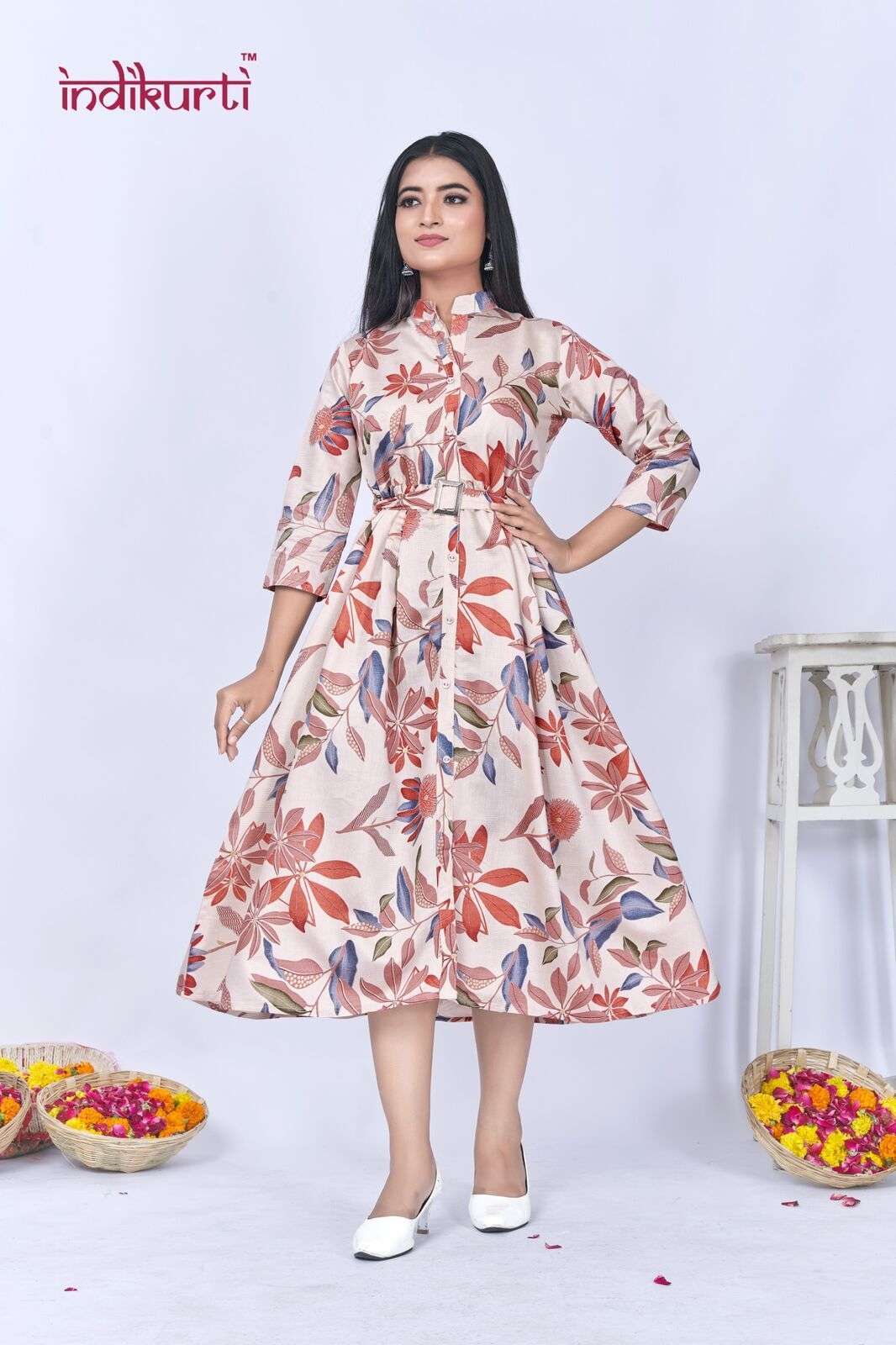 JHALAK BY INDIKURTI IN VERTICAN FOIL PRINT GOWN STYLE TUNICS WITH BELT 