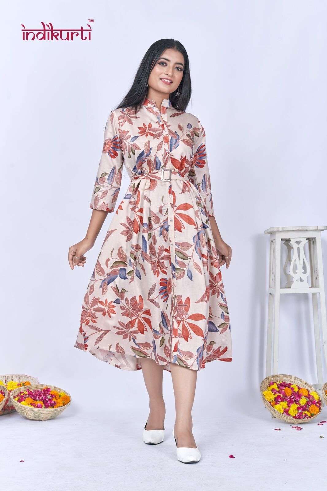 JHALAK BY INDIKURTI IN VERTICAN FOIL PRINT GOWN STYLE TUNICS WITH BELT 