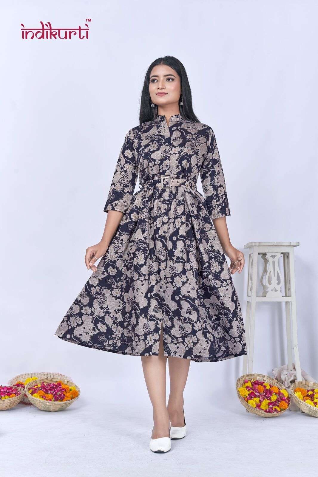 JHALAK BY INDIKURTI IN VERTICAN FOIL PRINT GOWN STYLE TUNICS WITH BELT 