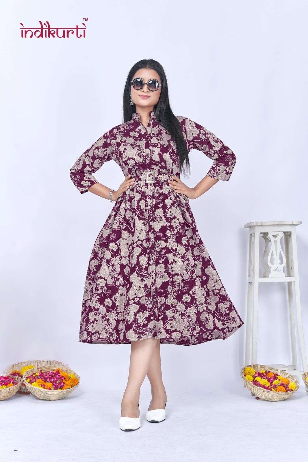 JHALAK BY INDIKURTI IN VERTICAN FOIL PRINT GOWN STYLE TUNICS WITH BELT 