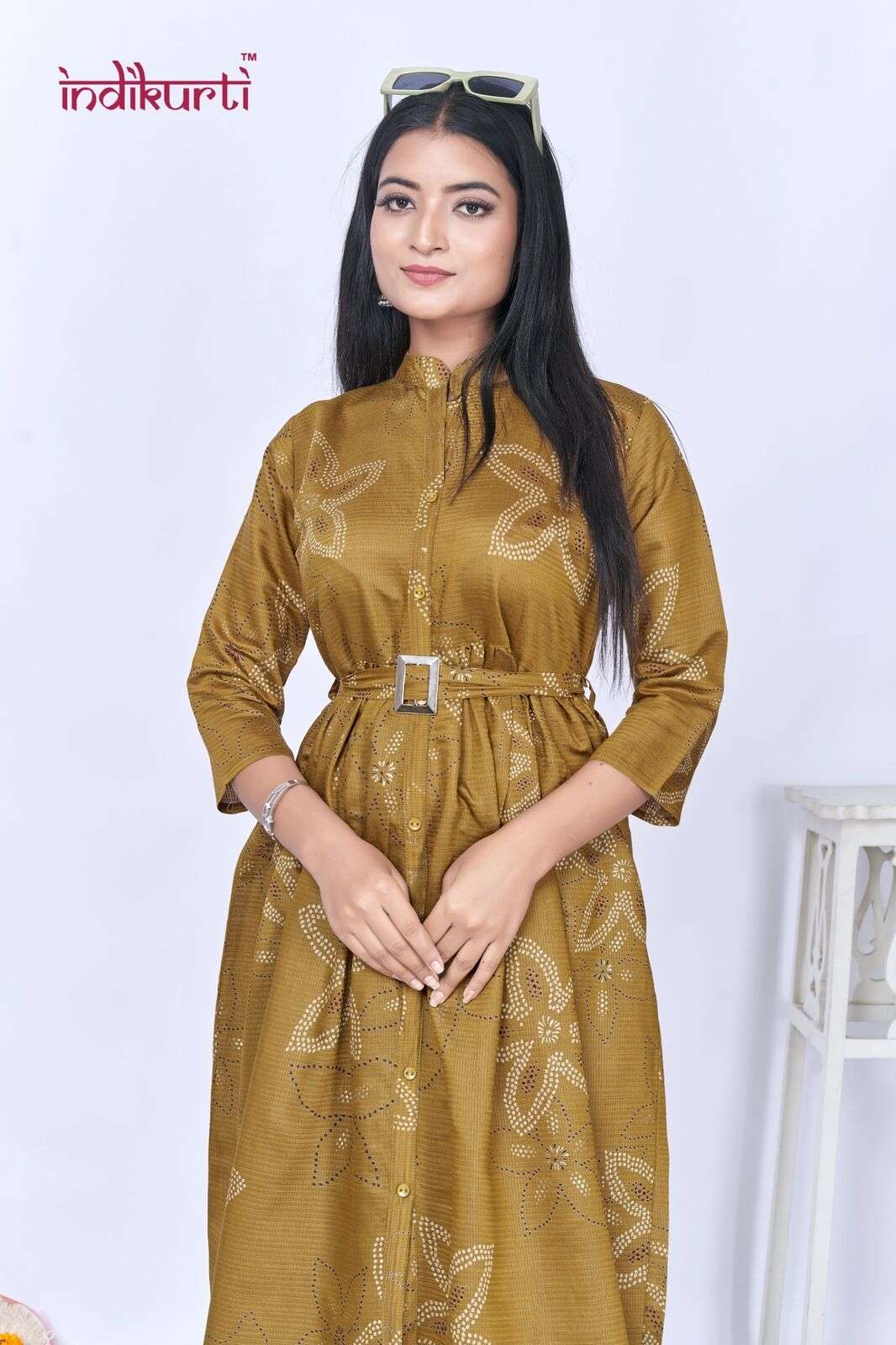 JHALAK BY INDIKURTI IN VERTICAN FOIL PRINT GOWN STYLE TUNICS WITH BELT 