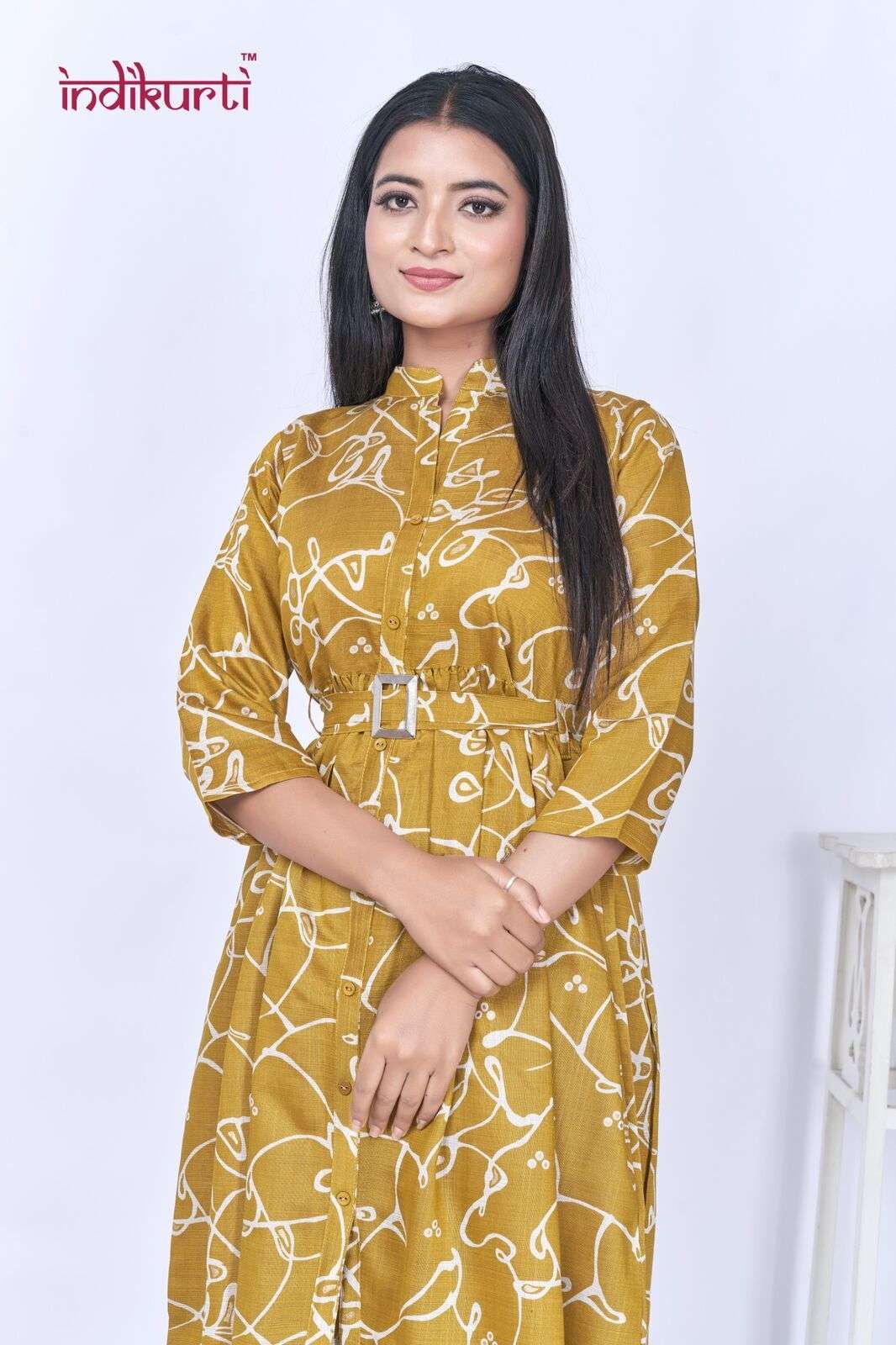 JHALAK BY INDIKURTI IN VERTICAN FOIL PRINT GOWN STYLE TUNICS WITH BELT 