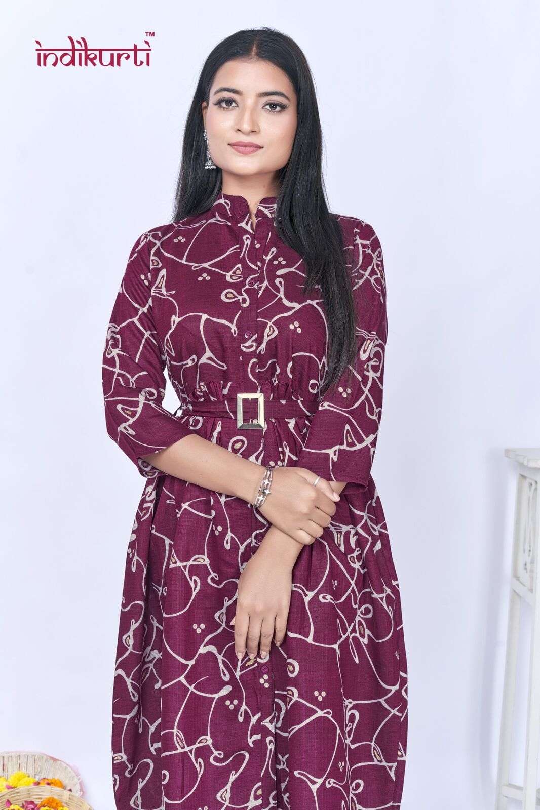 JHALAK BY INDIKURTI IN VERTICAN FOIL PRINT GOWN STYLE TUNICS WITH BELT 