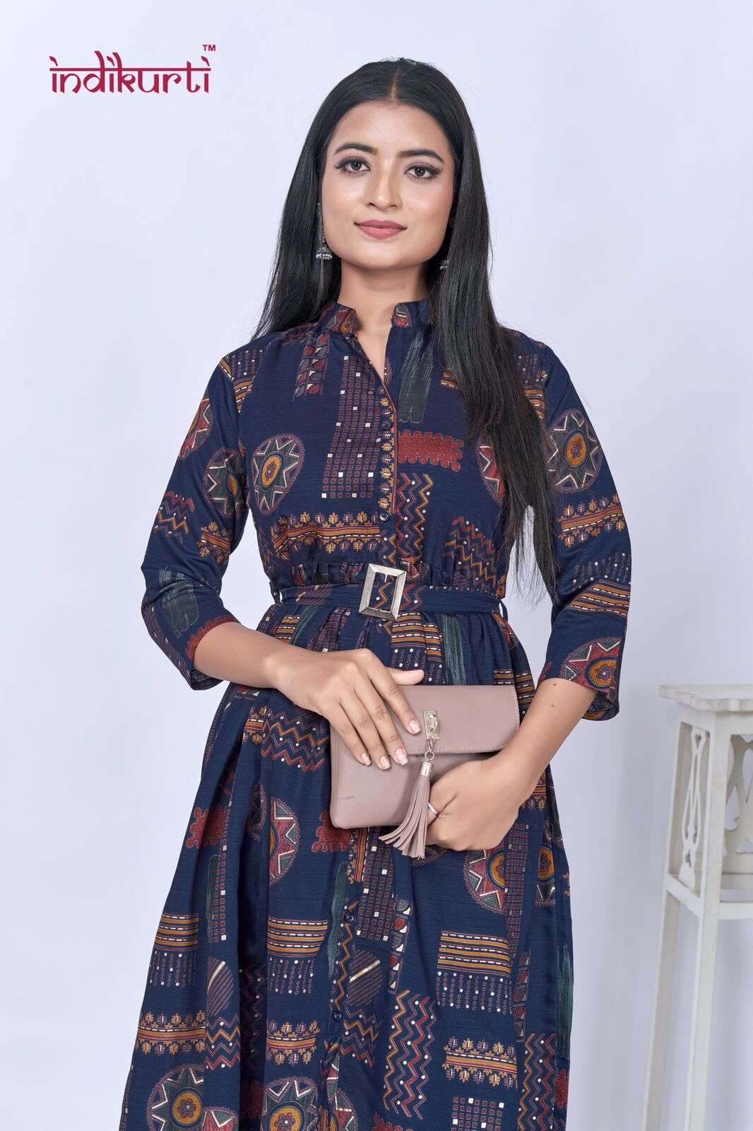 JHALAK BY INDIKURTI IN VERTICAN FOIL PRINT GOWN STYLE TUNICS WITH BELT 