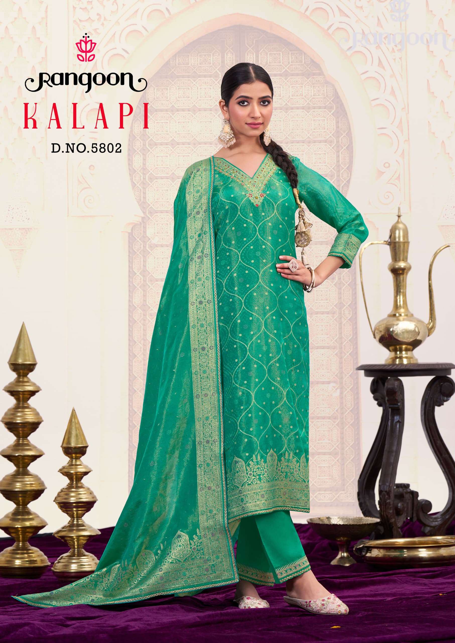 KALAPI BY RANGOON IN PURE SIMMER JACQUARD WITH KHATLI HANDWORK AND FULL COTTON INNER 