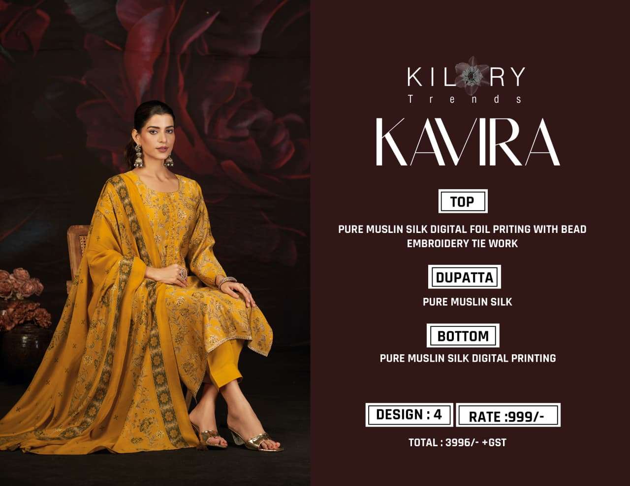 KAVIRA BY KILORY TRENDS IN PURE MUSLIN SILK DIGITAL PRINT WITH EMBROIDERY TIE WORK