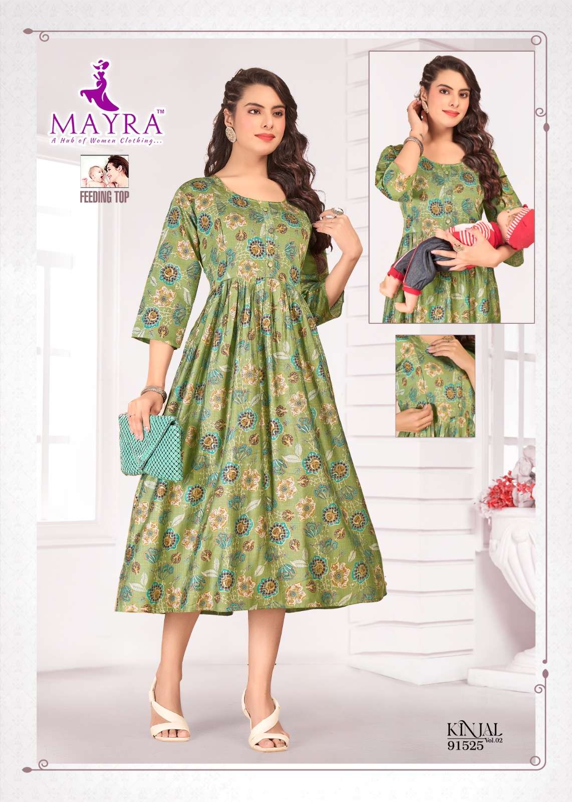 KINJAL VOL-1 BY MAYRA FASHION IN PURE VATICAN PRINT WITH FEEDING UMBRELLA KURTI 