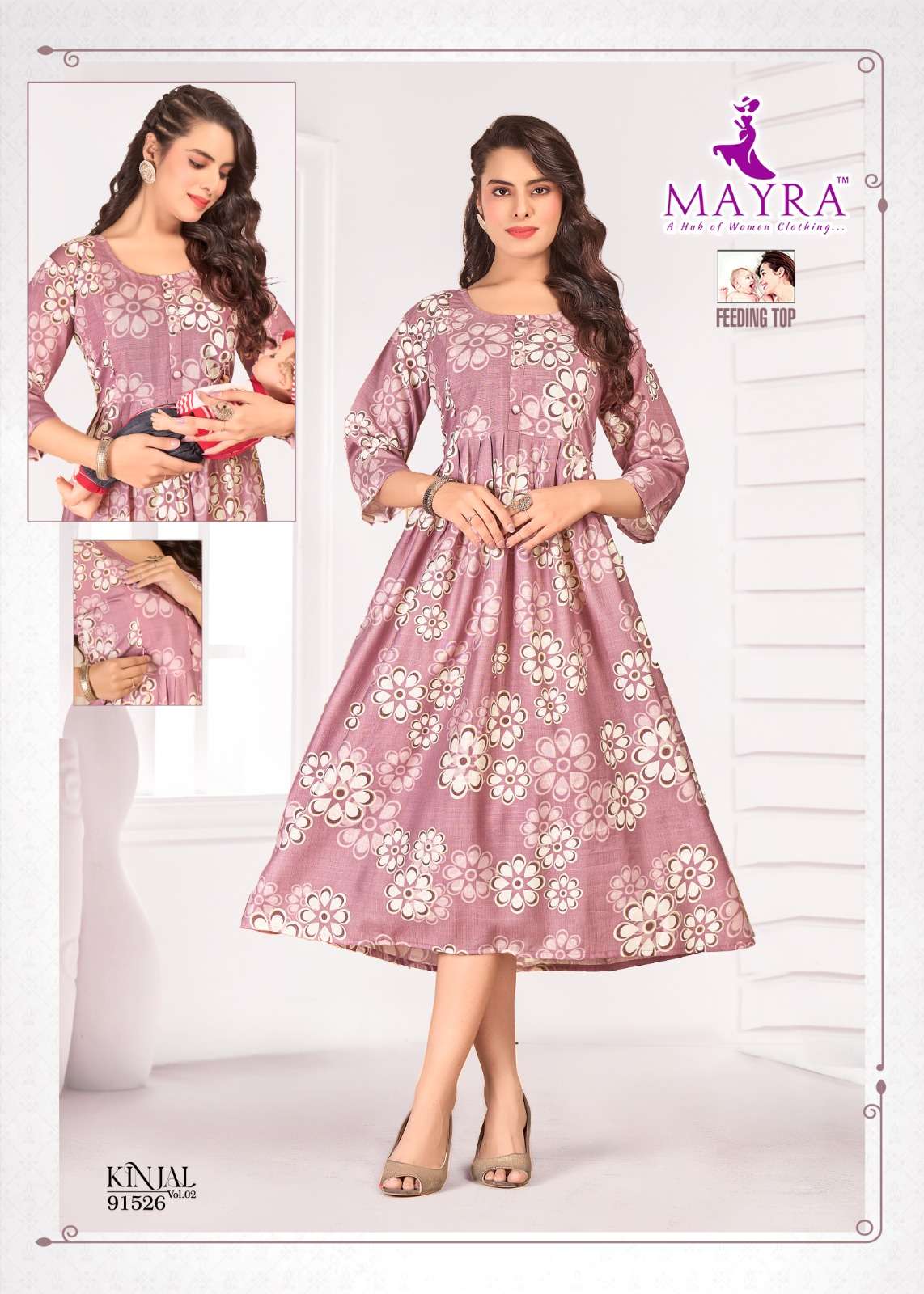 KINJAL VOL-1 BY MAYRA FASHION IN PURE VATICAN PRINT WITH FEEDING UMBRELLA KURTI 