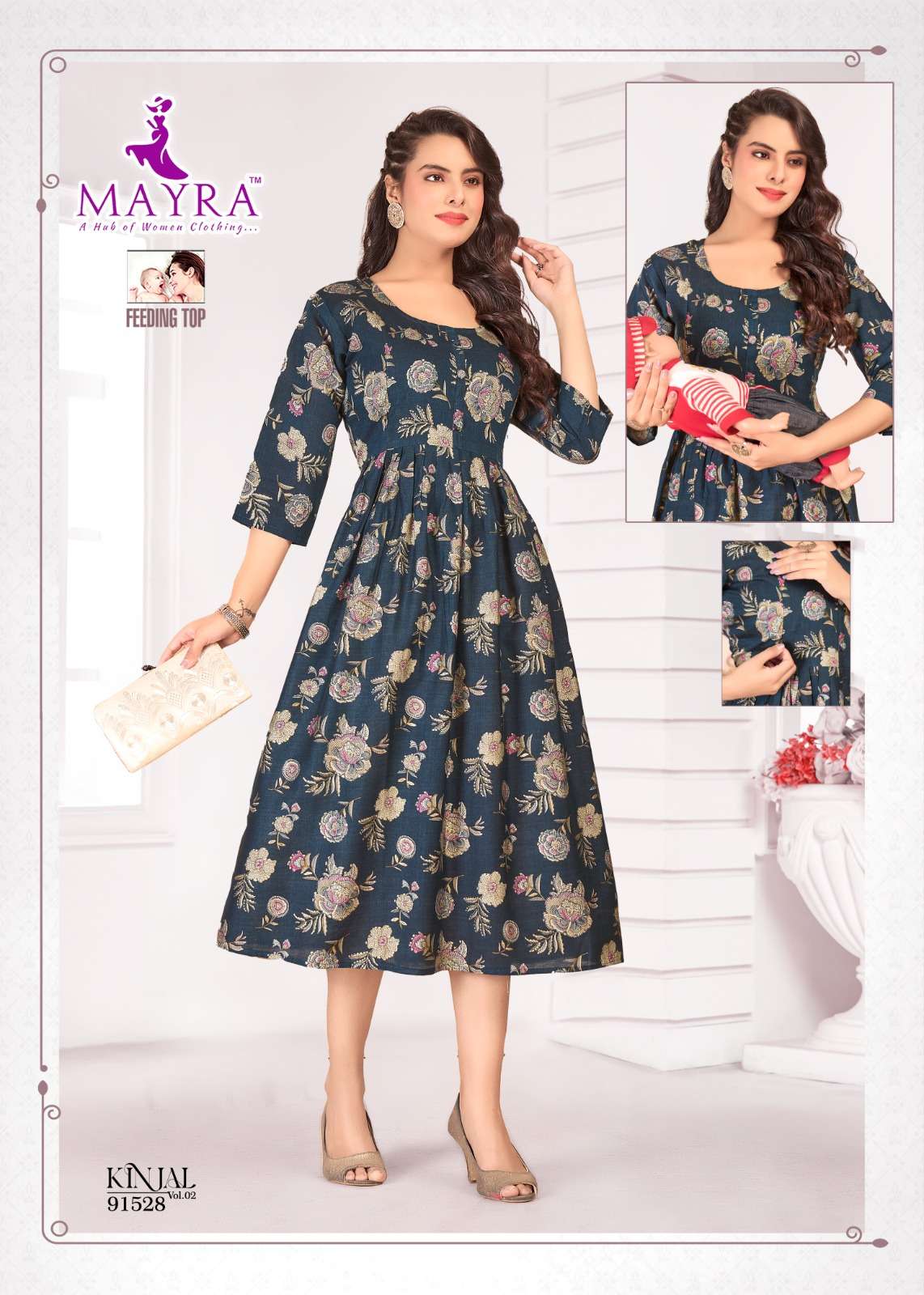 KINJAL VOL-1 BY MAYRA FASHION IN PURE VATICAN PRINT WITH FEEDING UMBRELLA KURTI 