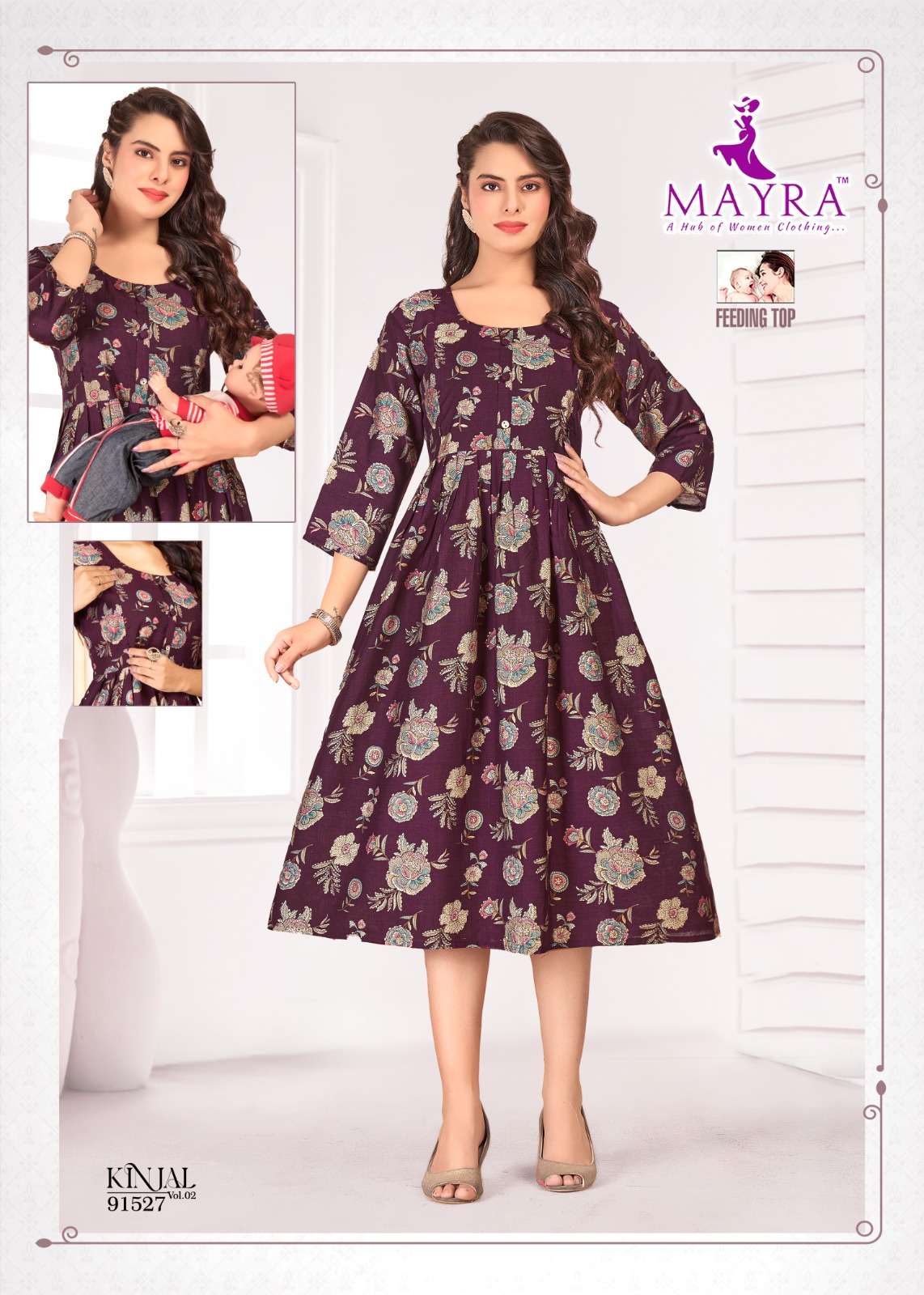 KINJAL VOL-1 BY MAYRA FASHION IN PURE VATICAN PRINT WITH FEEDING UMBRELLA KURTI 