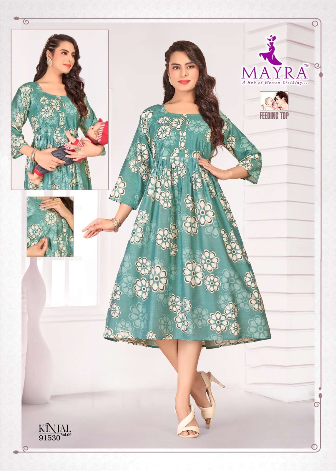 KINJAL VOL-1 BY MAYRA FASHION IN PURE VATICAN PRINT WITH FEEDING UMBRELLA KURTI 
