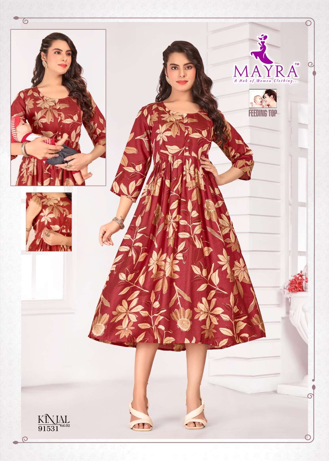 KINJAL VOL-1 BY MAYRA FASHION IN PURE VATICAN PRINT WITH FEEDING UMBRELLA KURTI 