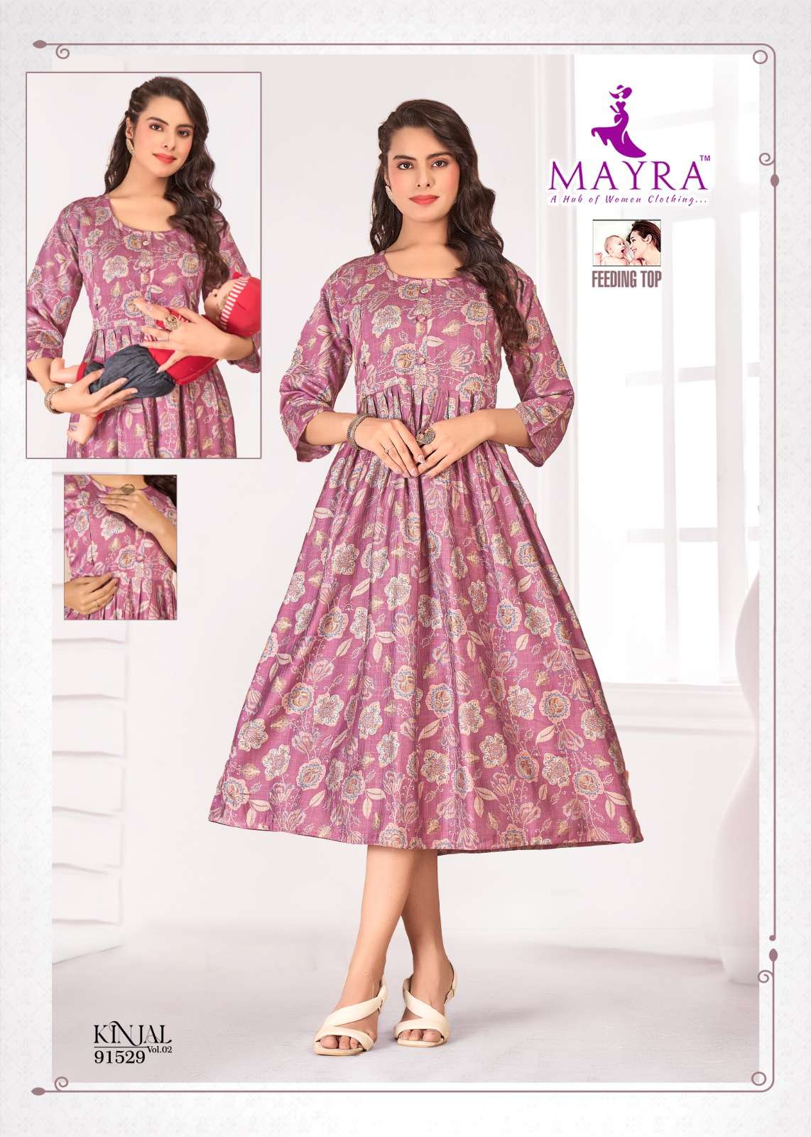 KINJAL VOL-1 BY MAYRA FASHION IN PURE VATICAN PRINT WITH FEEDING UMBRELLA KURTI 