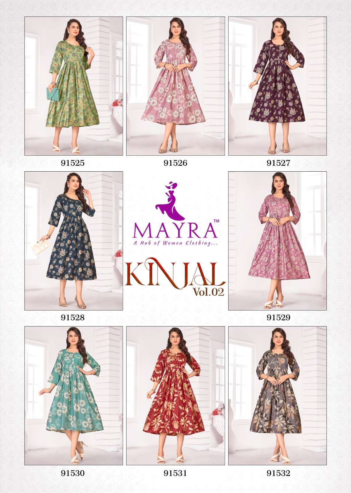 KINJAL VOL-1 BY MAYRA FASHION IN PURE VATICAN PRINT WITH FEEDING UMBRELLA KURTI 