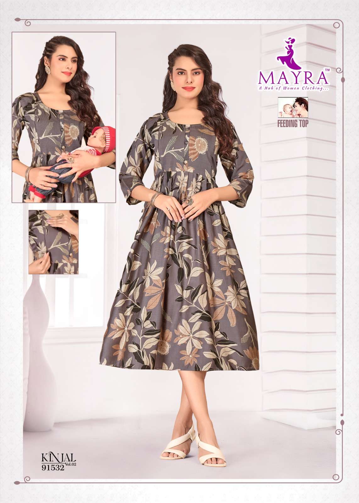 KINJAL VOL-1 BY MAYRA FASHION IN PURE VATICAN PRINT WITH FEEDING UMBRELLA KURTI 