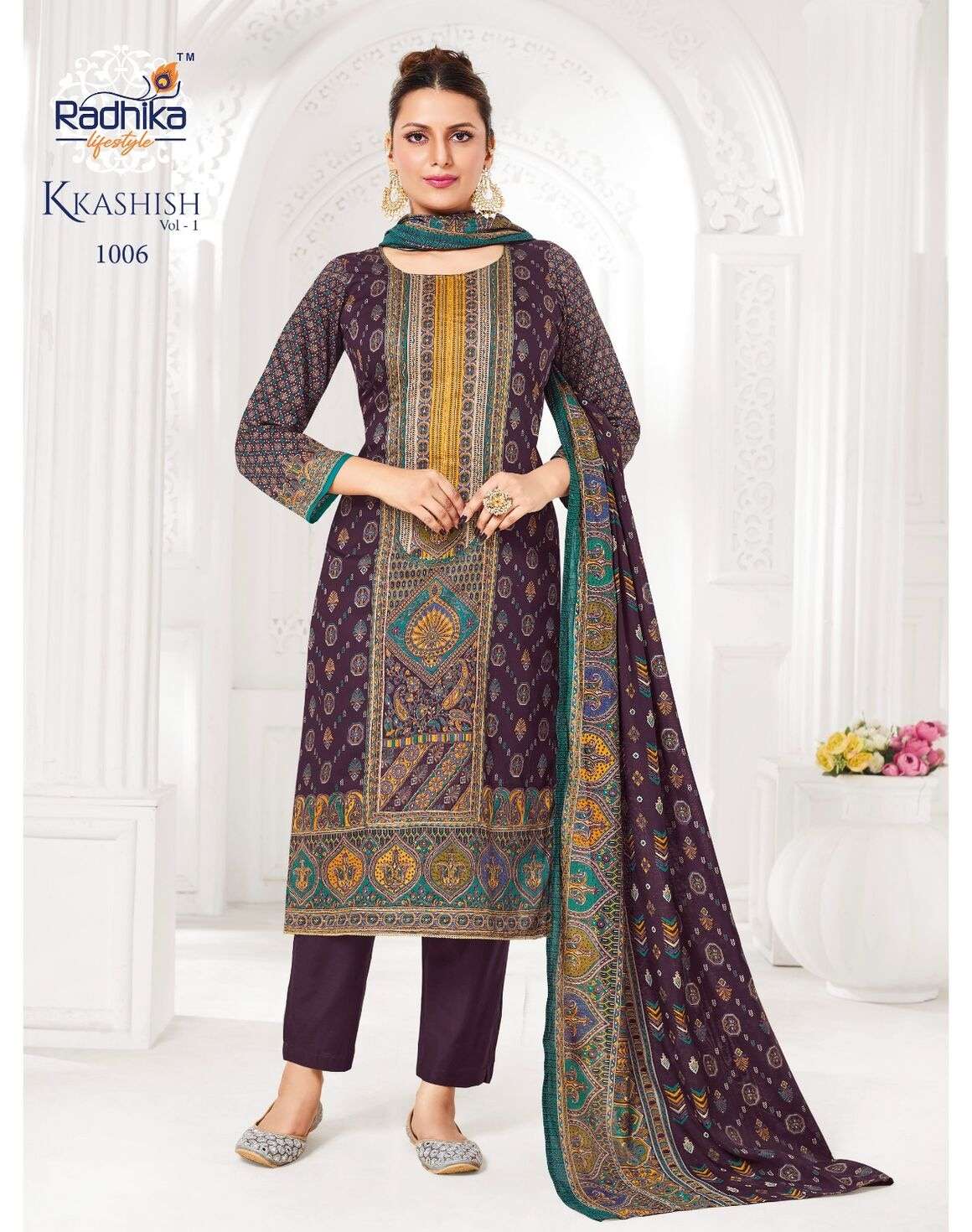 KKASHISH VOL-1 BY RADHIKA LIFESTYLE IN JAM SATIN DISCHARGE PRINT WITH MANUAL WORK
