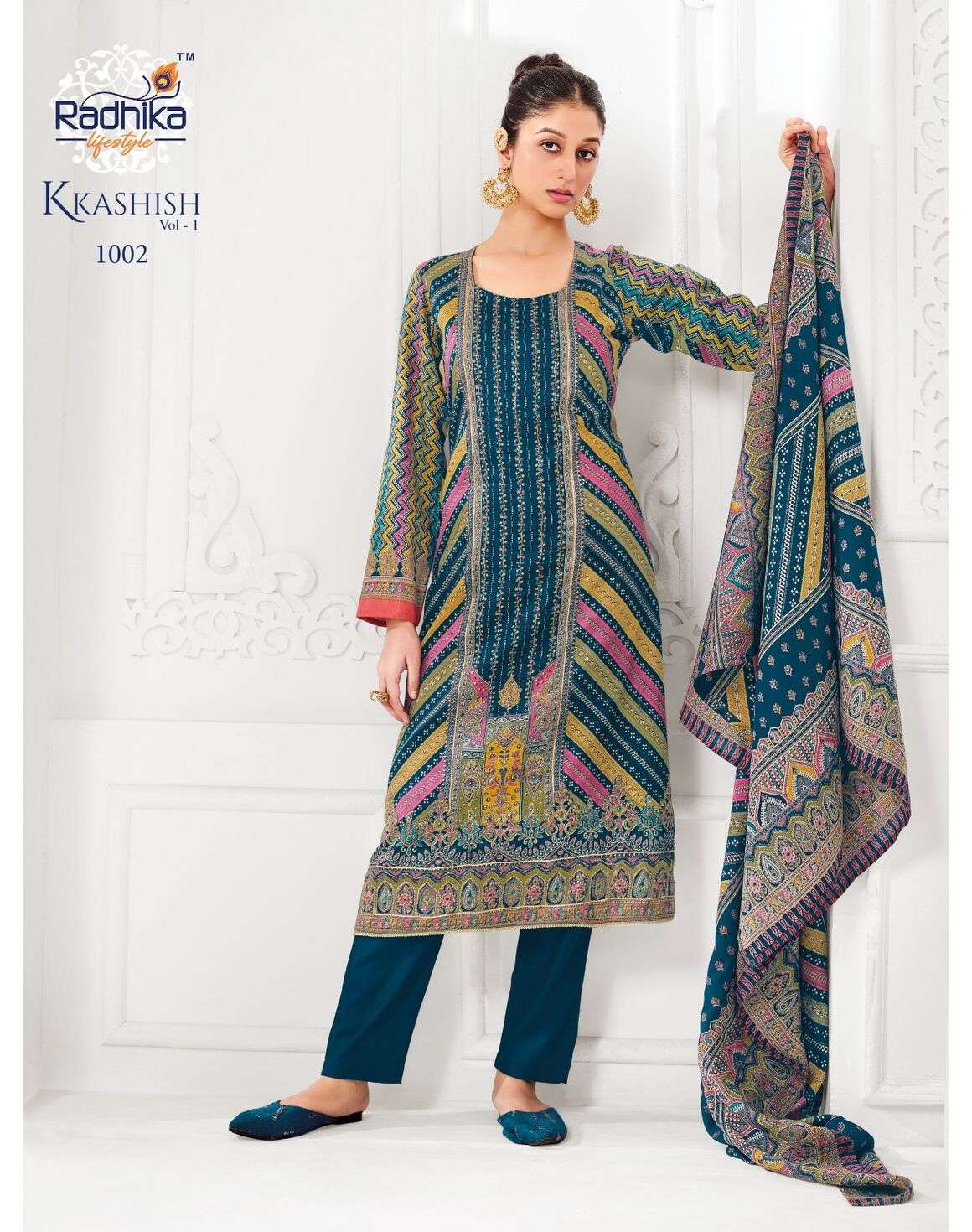 KKASHISH VOL-1 BY RADHIKA LIFESTYLE IN JAM SATIN DISCHARGE PRINT WITH MANUAL WORK