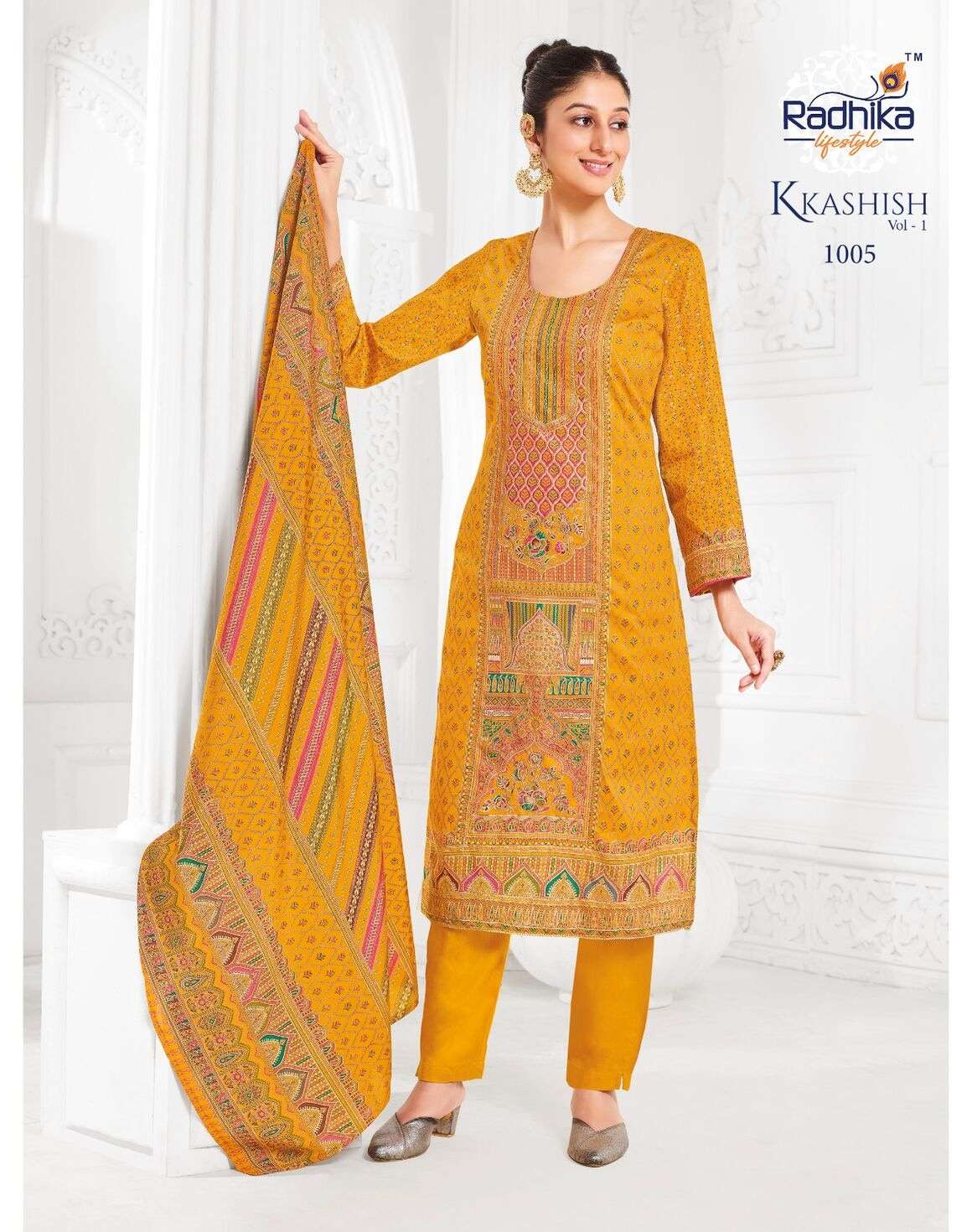 KKASHISH VOL-1 BY RADHIKA LIFESTYLE IN JAM SATIN DISCHARGE PRINT WITH MANUAL WORK