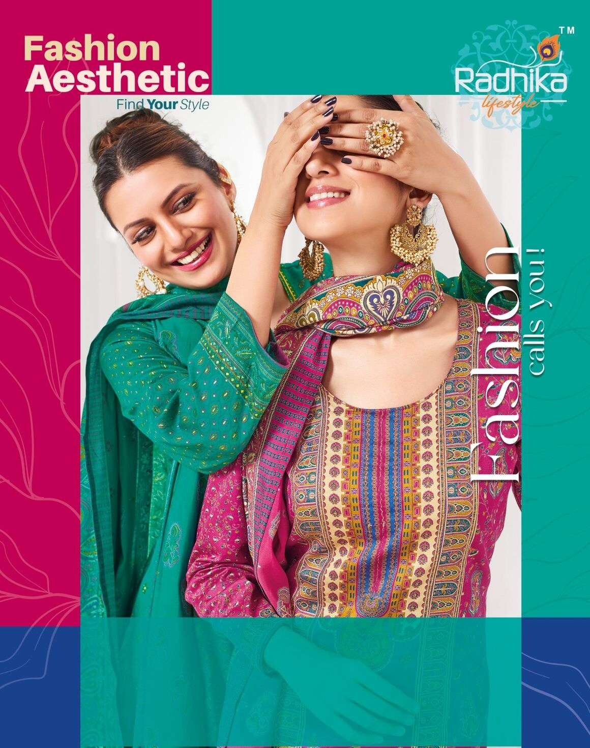 KKASHISH VOL-1 BY RADHIKA LIFESTYLE IN JAM SATIN DISCHARGE PRINT WITH MANUAL WORK