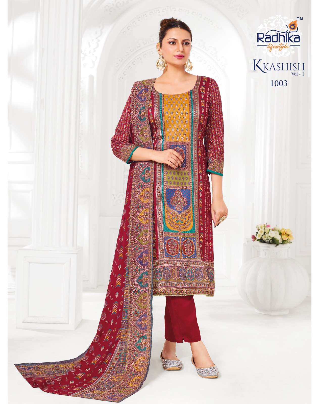 KKASHISH VOL-1 BY RADHIKA LIFESTYLE IN JAM SATIN DISCHARGE PRINT WITH MANUAL WORK
