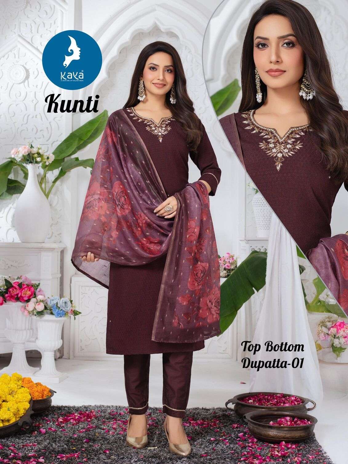 KUNTI BY KAYA KURTI IN N V DOBBY & CHANDERI JACQUARD DUPATTA WITH DIGITAL PRINT 