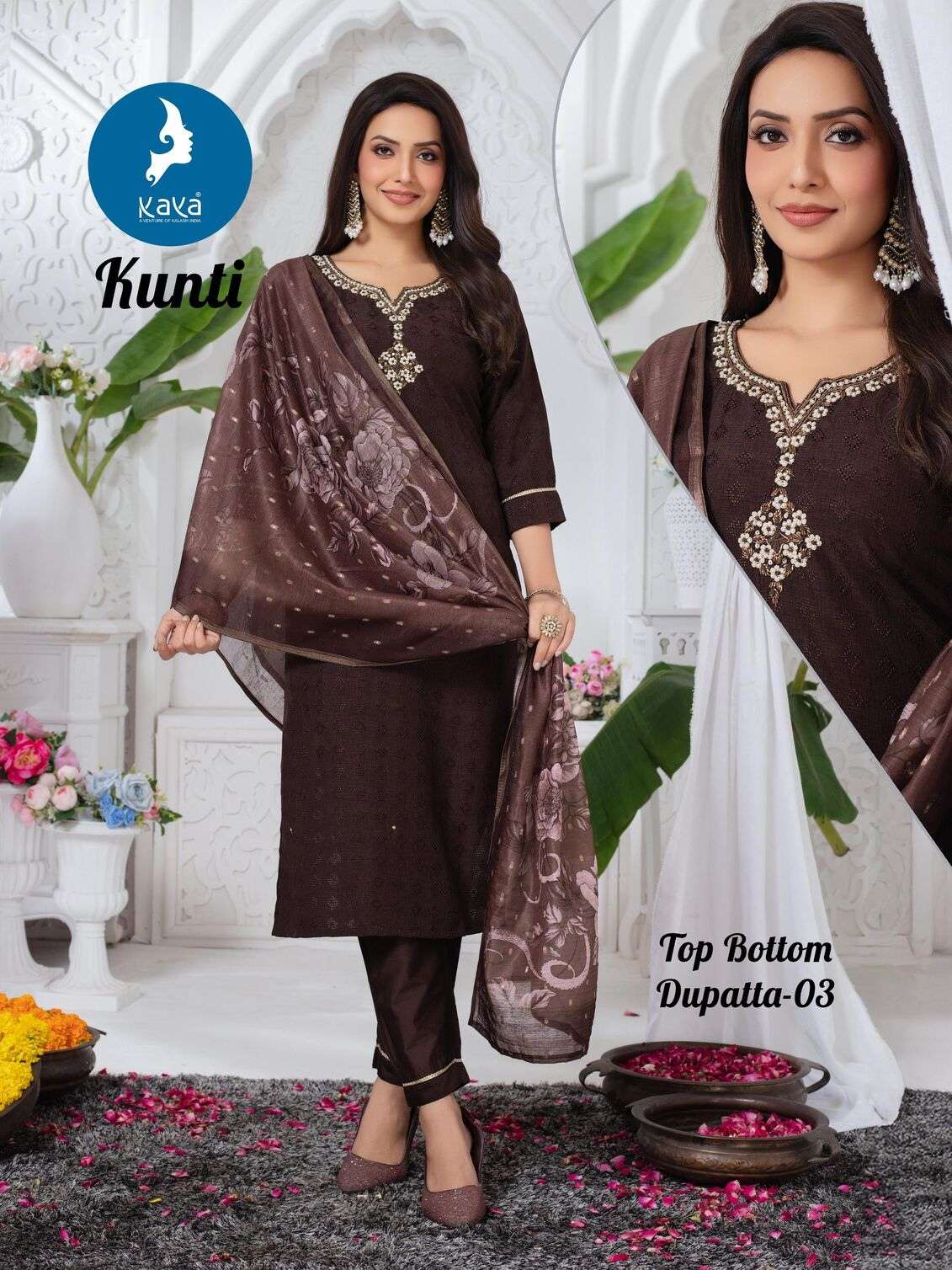 KUNTI BY KAYA KURTI IN N V DOBBY & CHANDERI JACQUARD DUPATTA WITH DIGITAL PRINT 