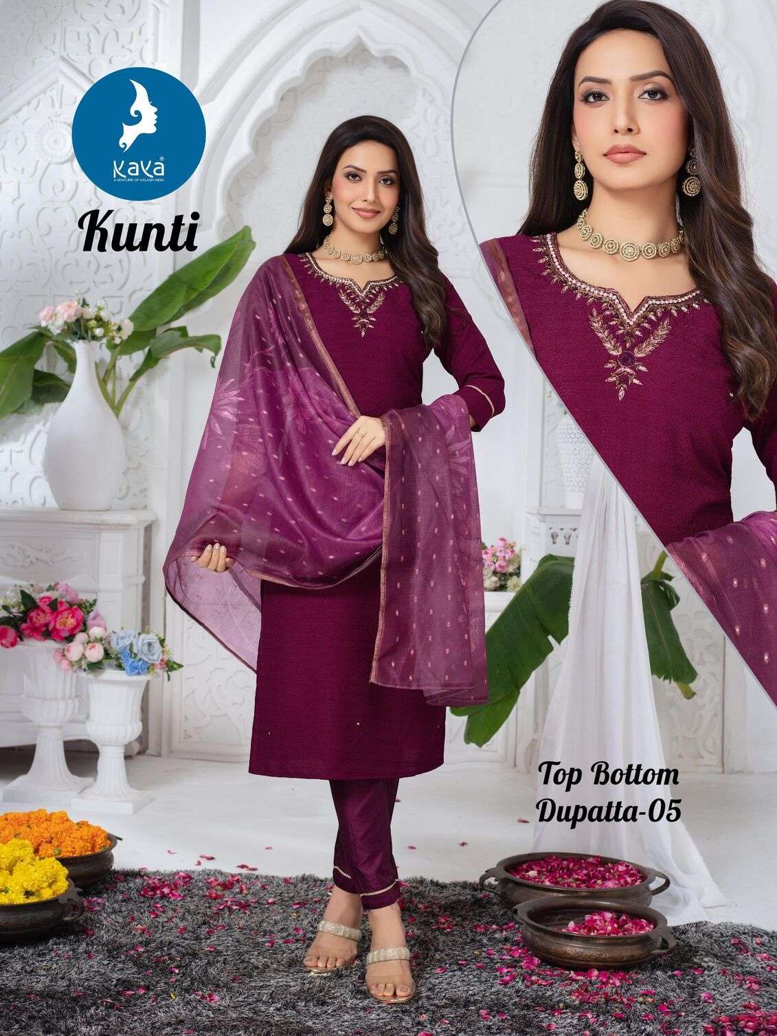 KUNTI BY KAYA KURTI IN N V DOBBY & CHANDERI JACQUARD DUPATTA WITH DIGITAL PRINT 
