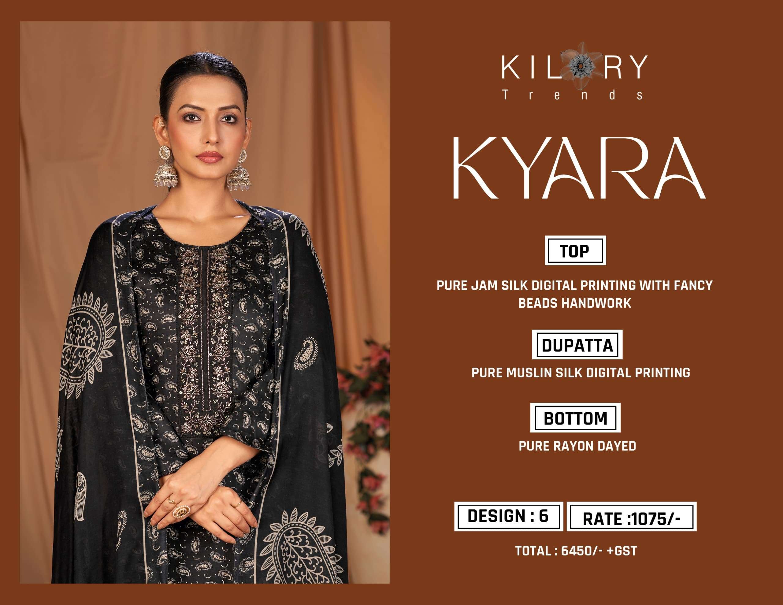KYARA BY KILORY TRENDS IN PURE JAM SILK DIGITAL PRINTING WITH FANCY BEADS HANDWORK 