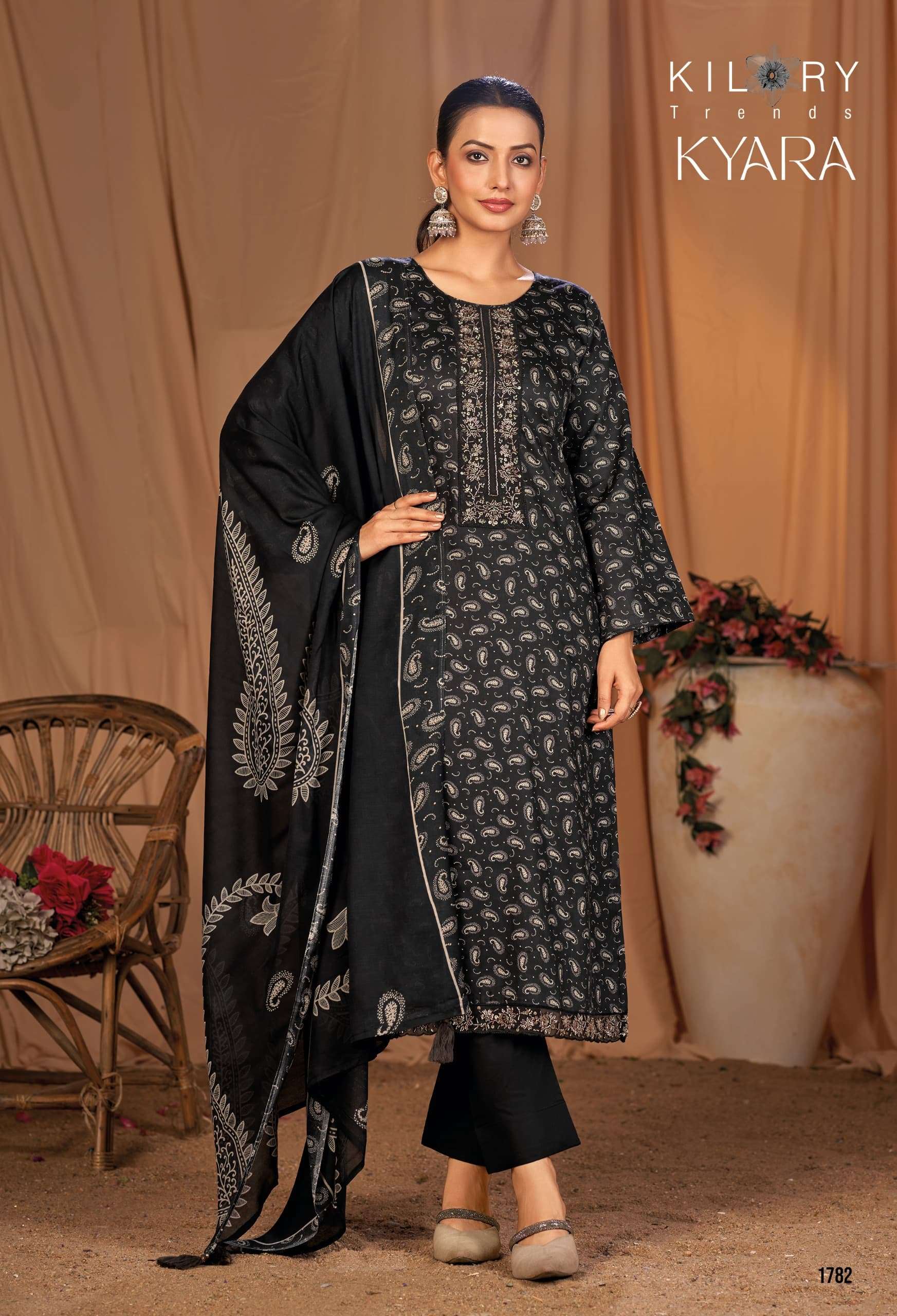KYARA BY KILORY TRENDS IN PURE JAM SILK DIGITAL PRINTING WITH FANCY BEADS HANDWORK 