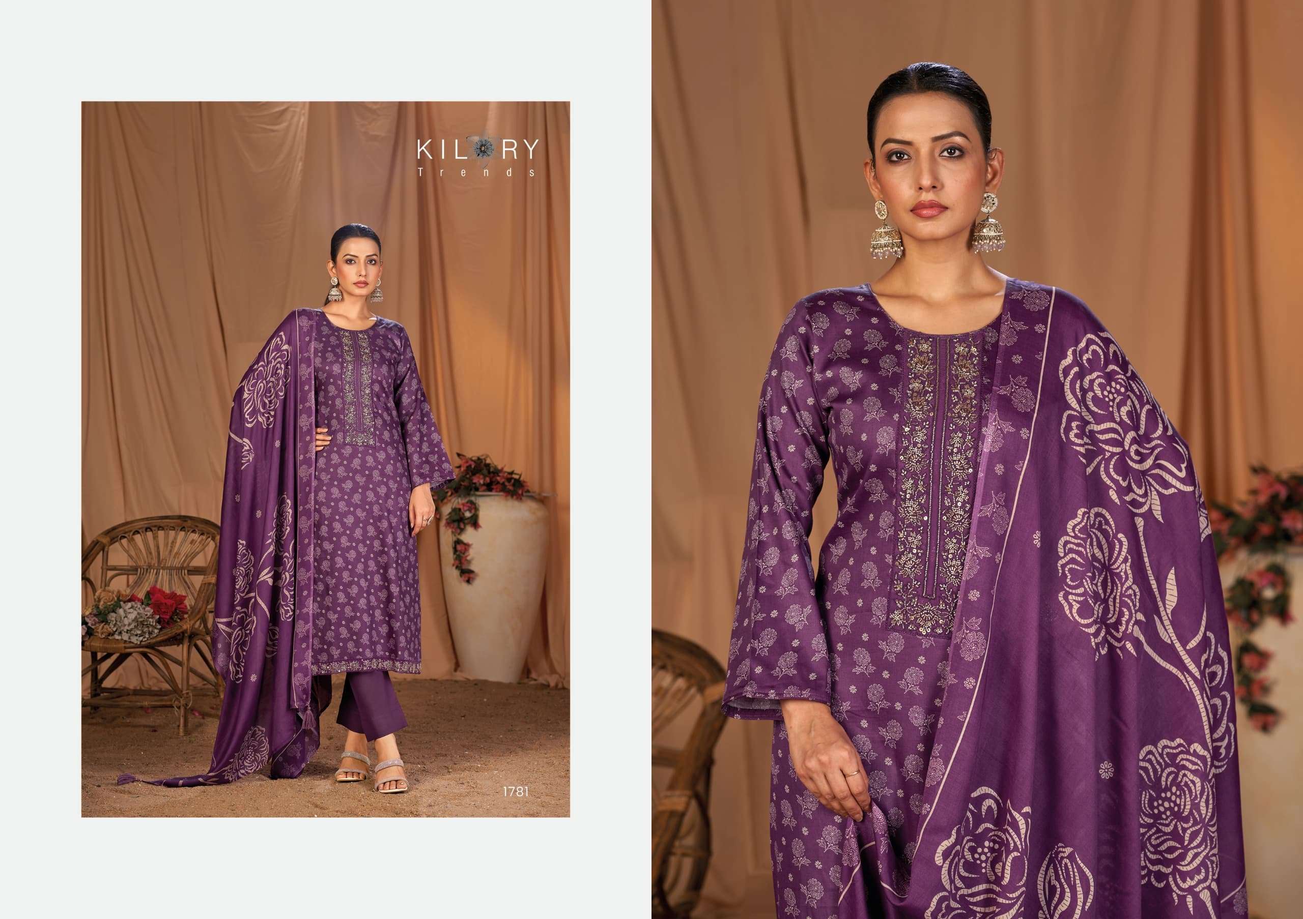 KYARA BY KILORY TRENDS IN PURE JAM SILK DIGITAL PRINTING WITH FANCY BEADS HANDWORK 