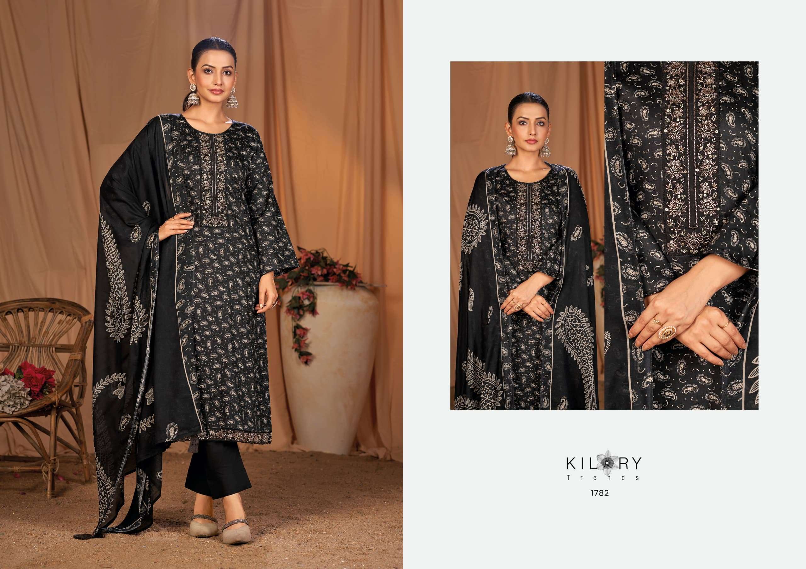 KYARA BY KILORY TRENDS IN PURE JAM SILK DIGITAL PRINTING WITH FANCY BEADS HANDWORK 