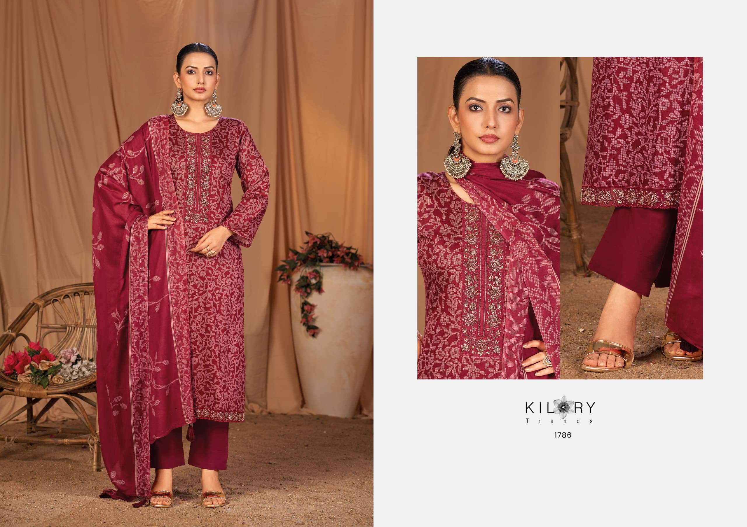 KYARA BY KILORY TRENDS IN PURE JAM SILK DIGITAL PRINTING WITH FANCY BEADS HANDWORK 