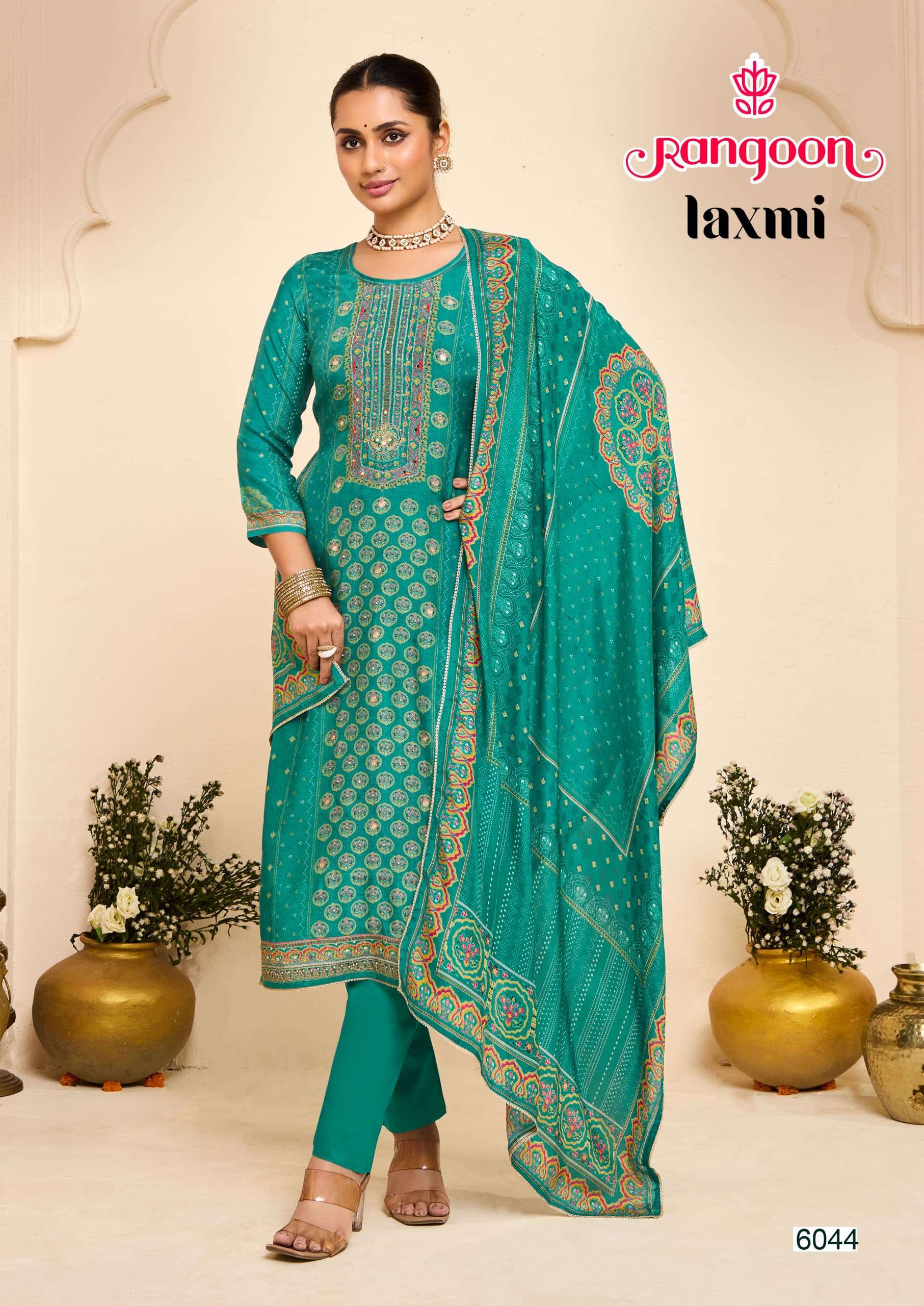 LAXMI BY RANGOON IN PURE MUSLIN WITH PURE DIGITAL PRINT AND AARI & SWAROVSKI WORK 