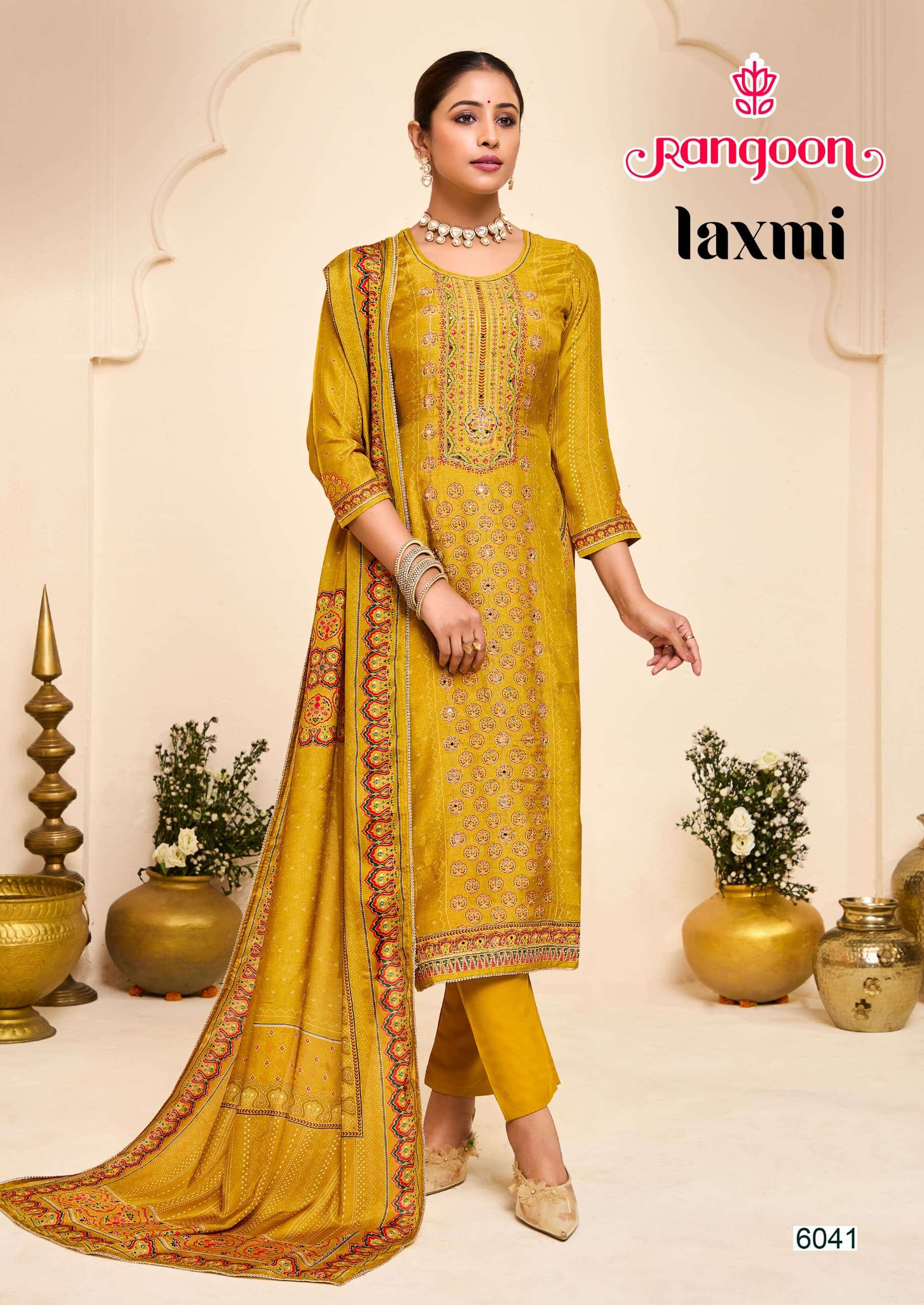LAXMI BY RANGOON IN PURE MUSLIN WITH PURE DIGITAL PRINT AND AARI & SWAROVSKI WORK 