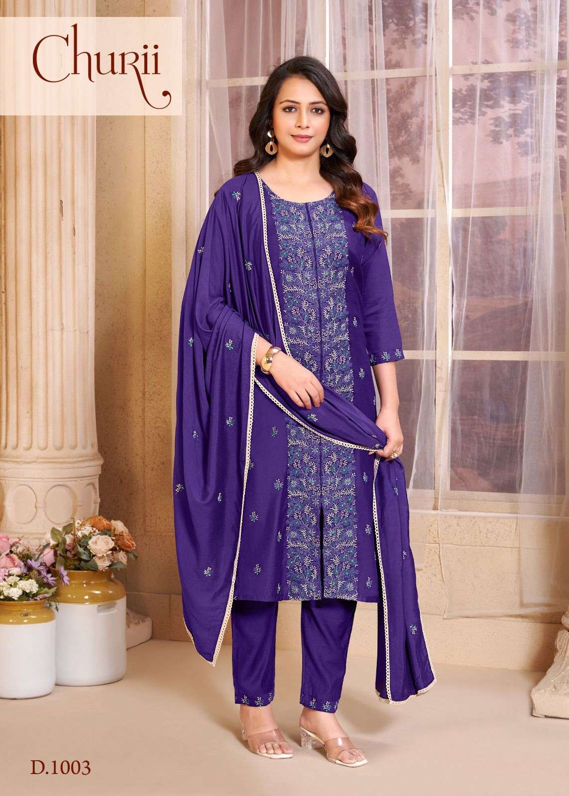 LOTUS BY CHURII IN SOFT VISCOSE VATICAN WITH BEAUTIFUL EMBROIDERY WORK AND PANT POCKETS 