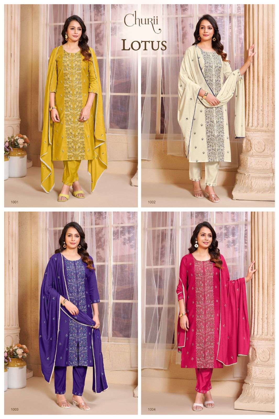 LOTUS BY CHURII IN SOFT VISCOSE VATICAN WITH BEAUTIFUL EMBROIDERY WORK AND PANT POCKETS 